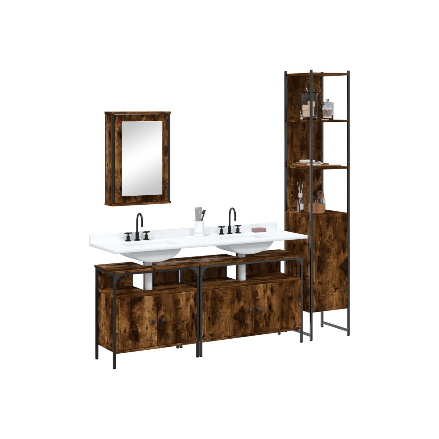 Ensemble de meubles de salle de bain 4 pcs Chêne fumé Bois