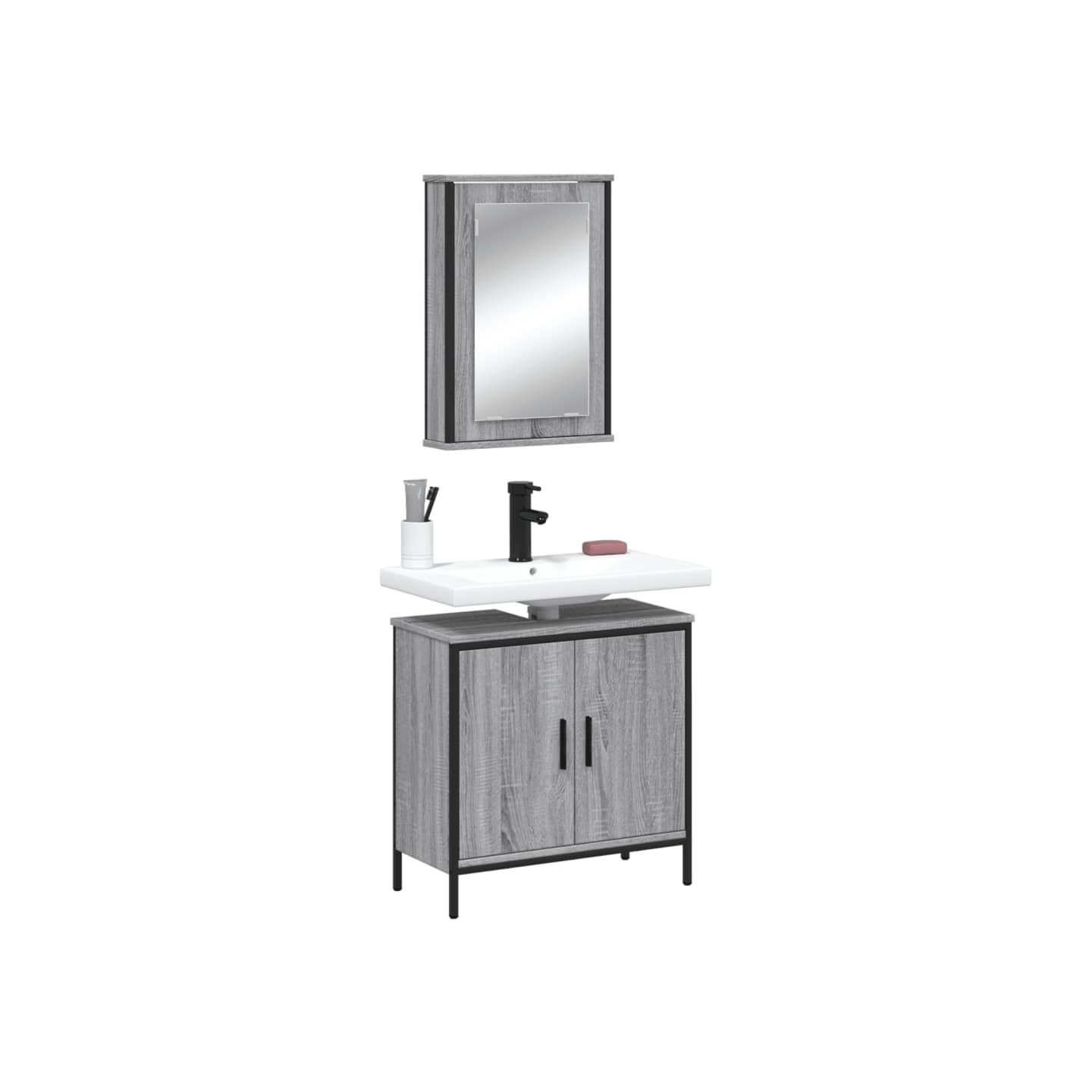 Ensemble de meubles de salle de bain 2 pcs Sonoma gris
