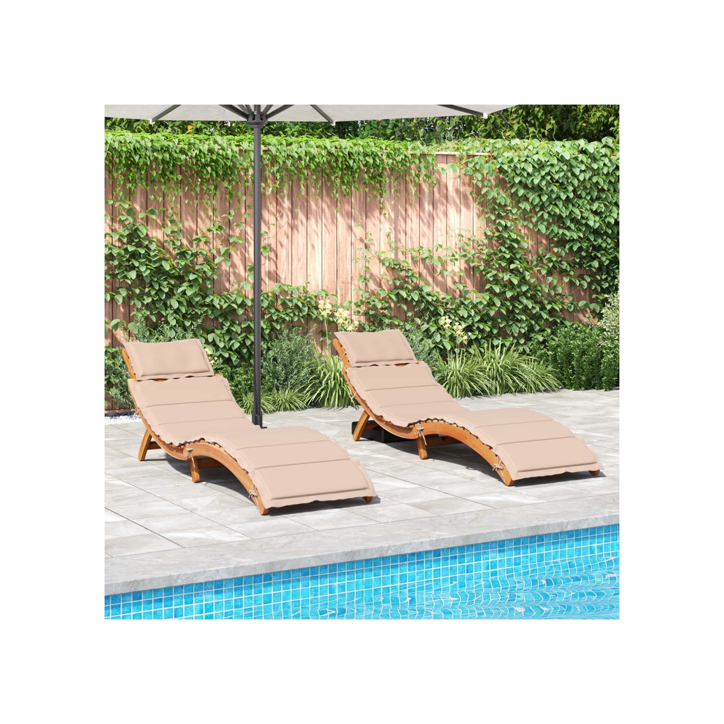 Chaises longues avec coussins lot de 2 beige bois massif acacia