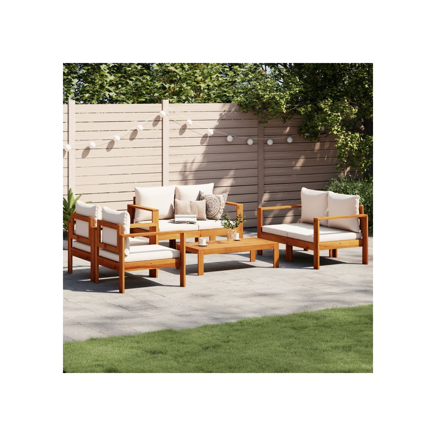 Salon de jardin avec coussins 5 pcs Bois d'acacia solide