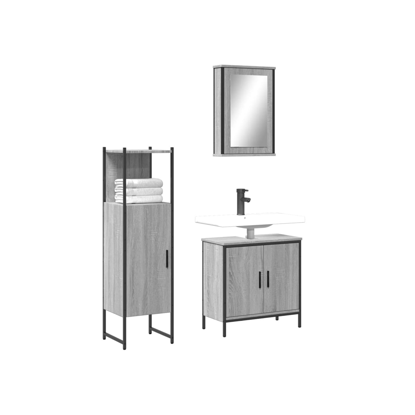 Ensemble de meubles de salle de bain 3 pcs Sonoma gris