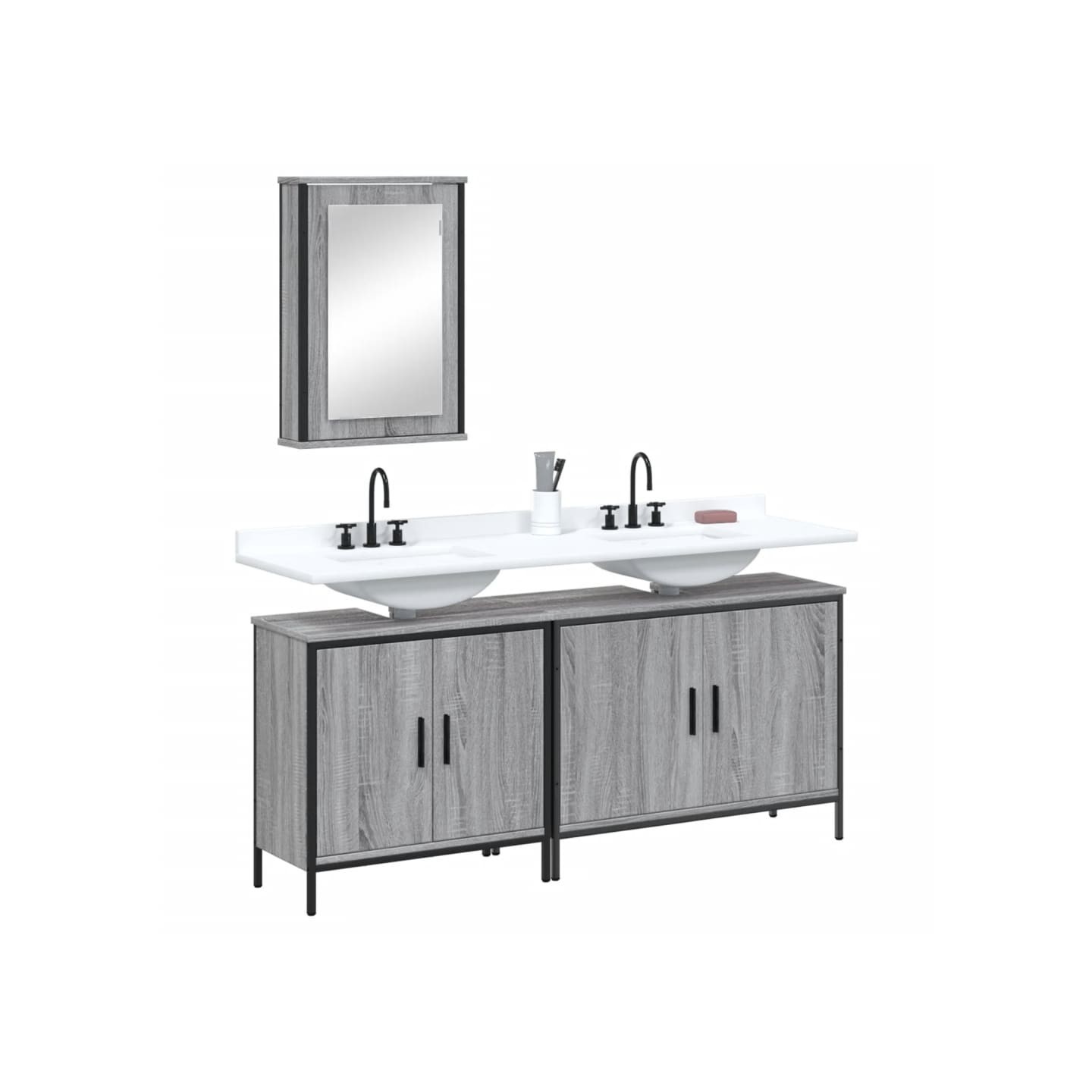 Ensemble de meubles de salle de bain 3 pcs Sonoma gris