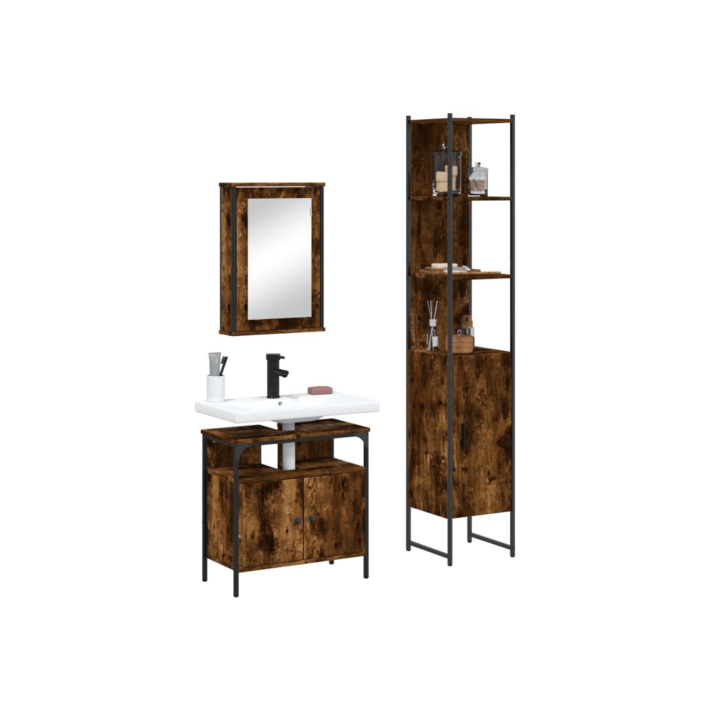 Ensemble de meubles de salle de bain 3 pcs Chêne fumé