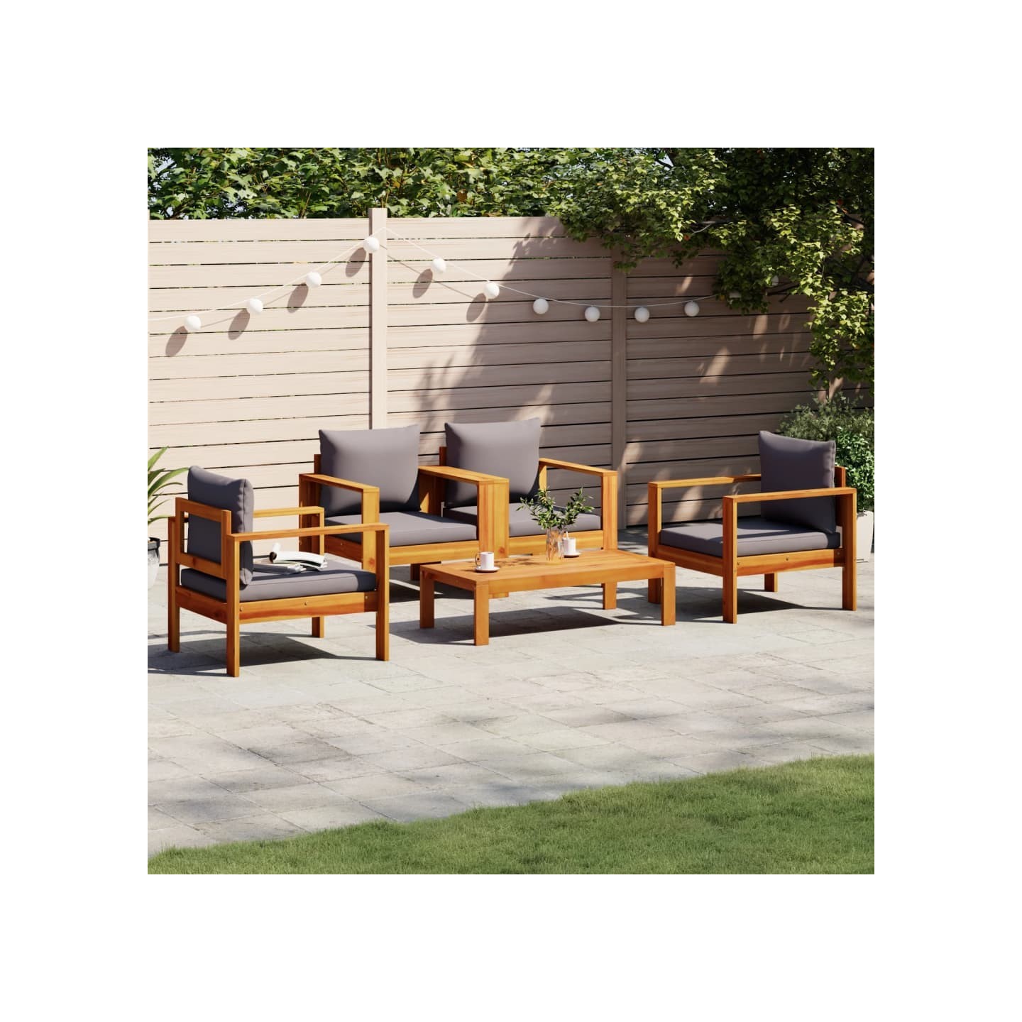 Salon de jardin avec coussins 5 pcs Bois d'acacia solide