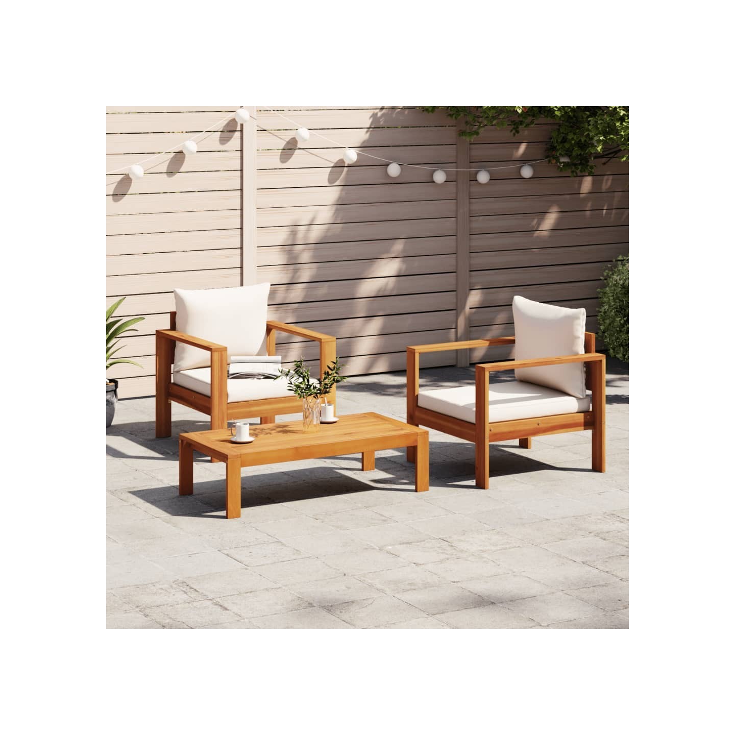 Salon de jardin avec coussins 3 pcs bois massif d'acacia