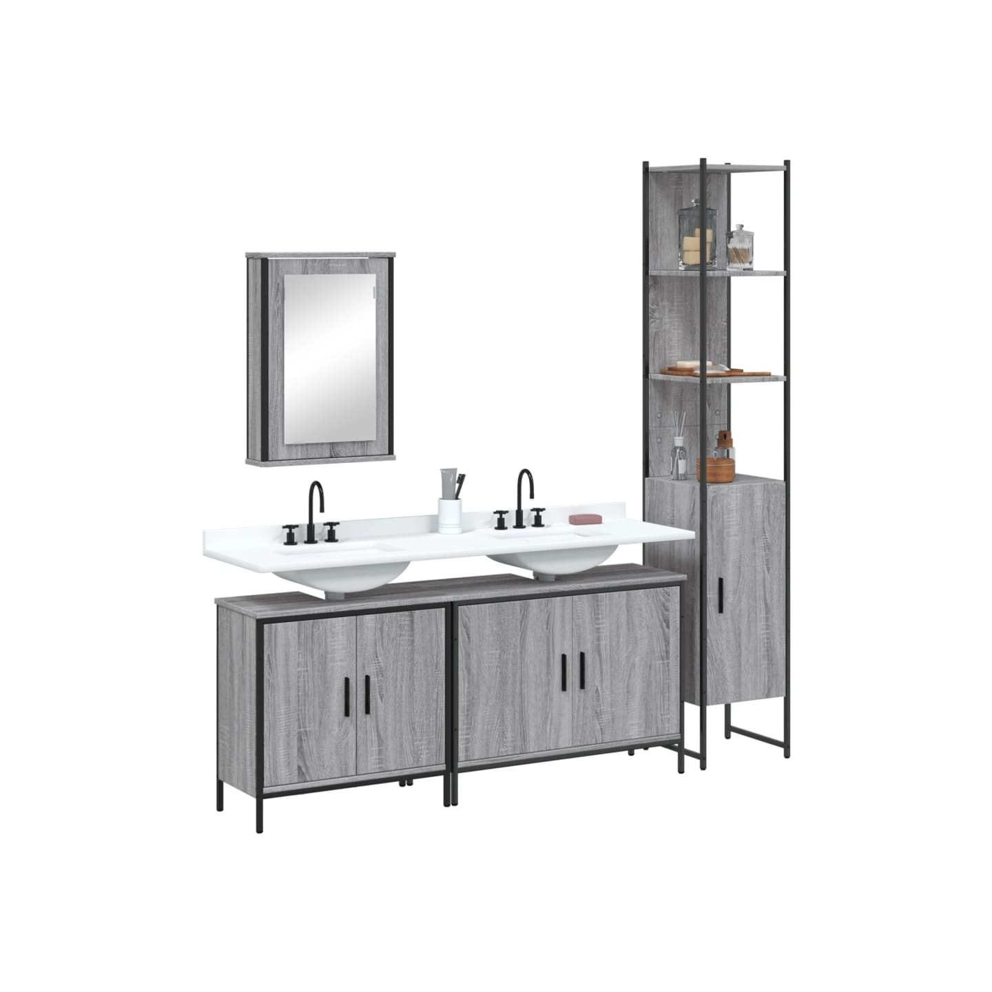 Ensemble de meubles de salle de bain 4 pcs Sonoma gris