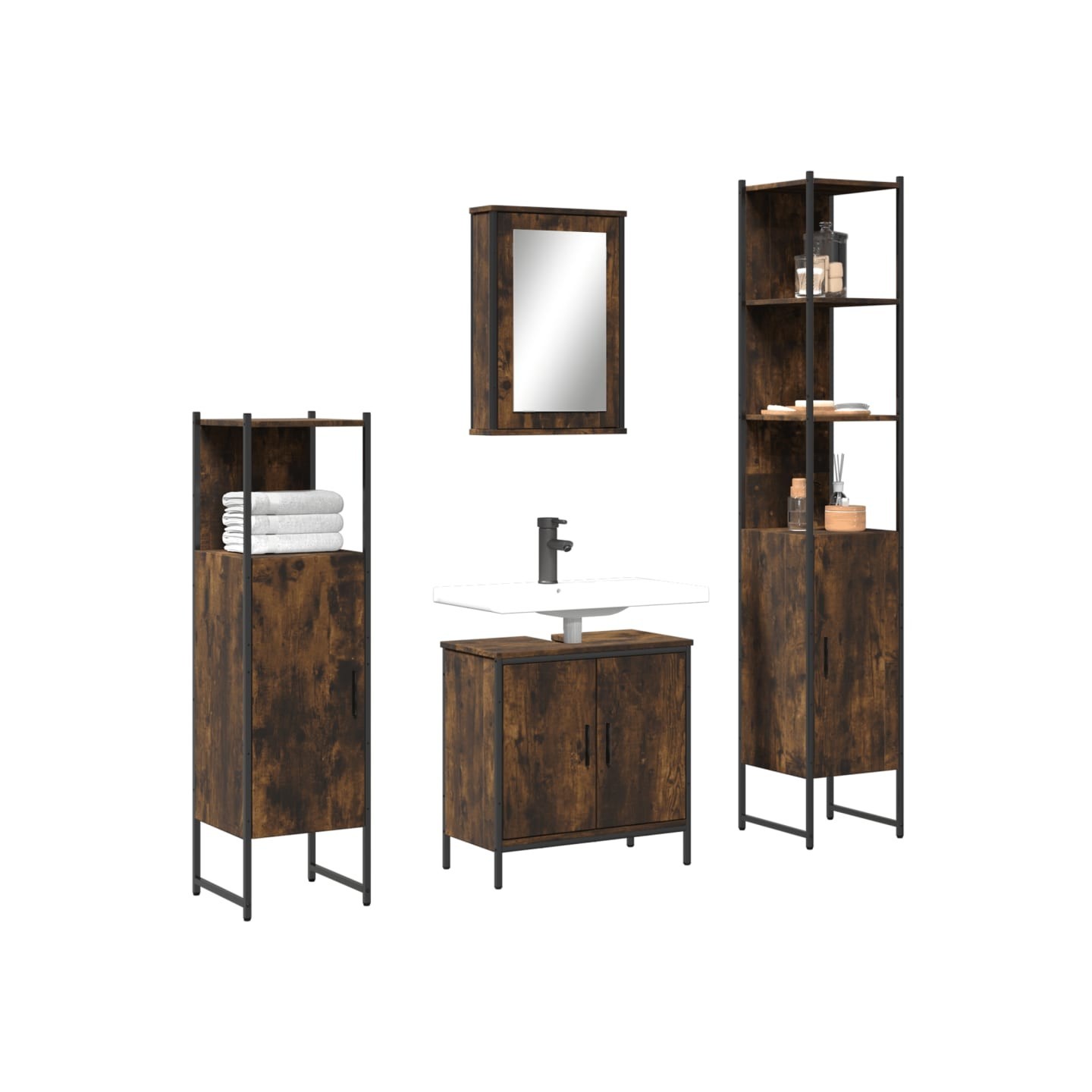 Ensemble de meubles de salle de bain 4 pcs Chêne fumé Bois