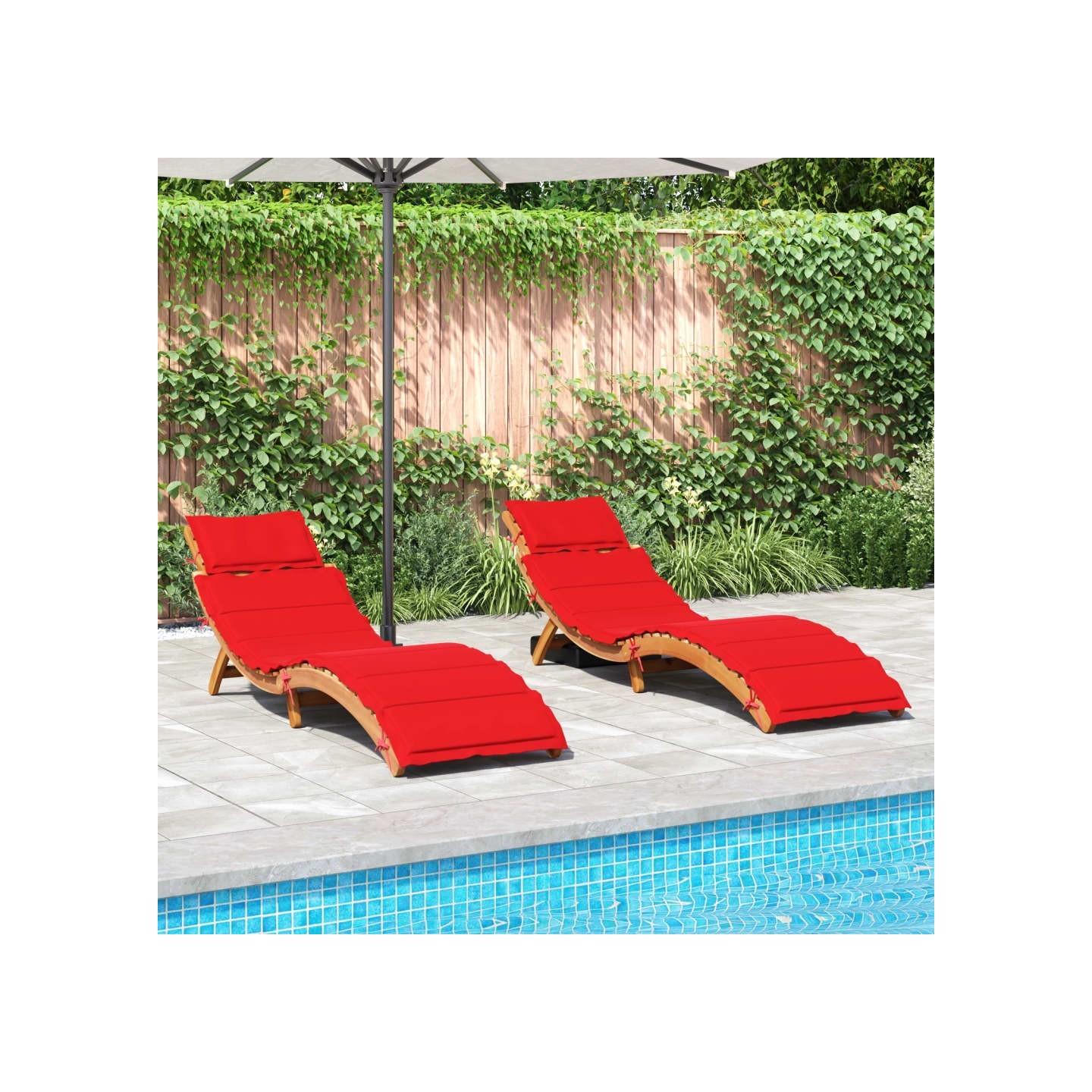 Chaises longues avec coussins lot de 2 rouge bois massif acacia
