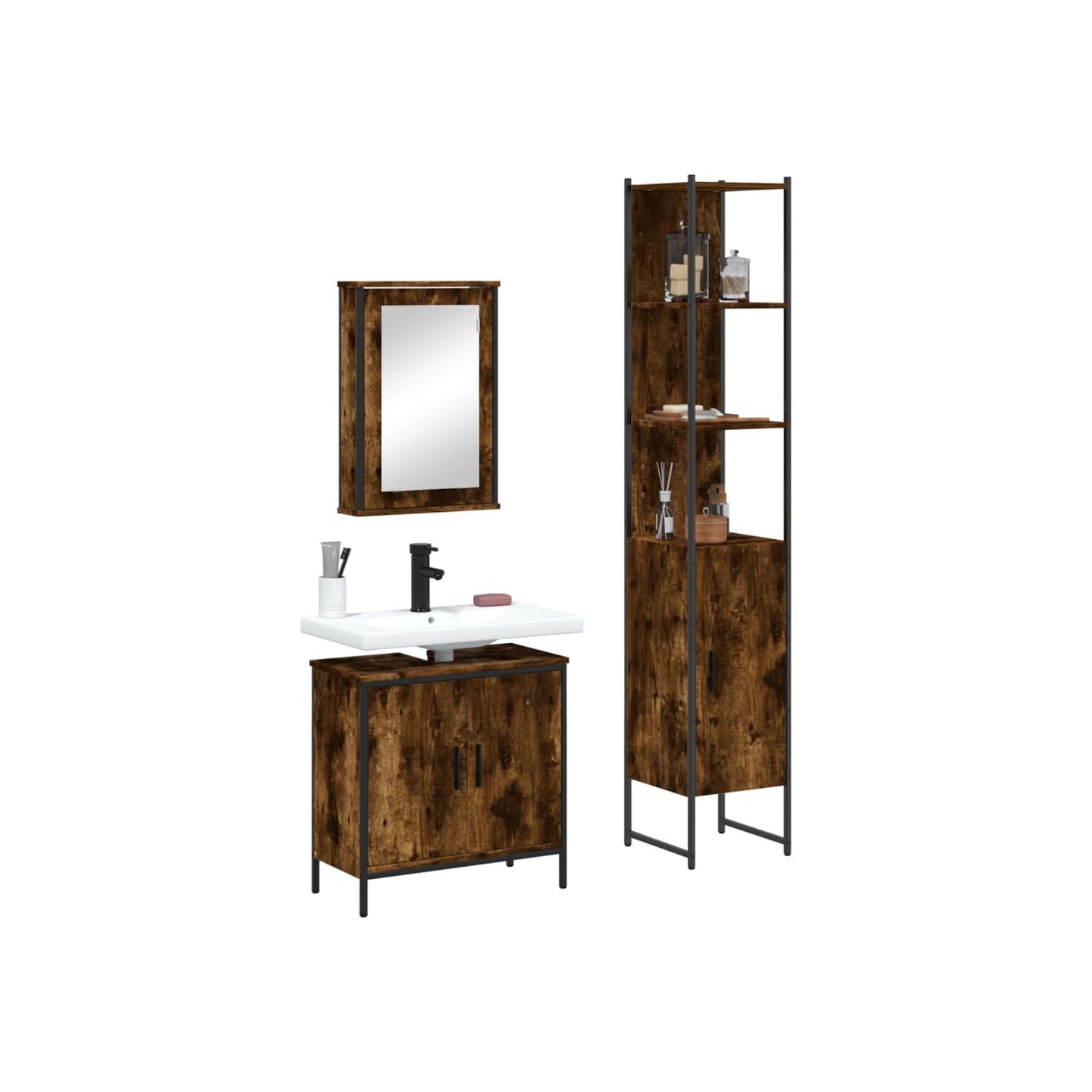 Ensemble de meubles de salle de bain 3 pcs Chêne fumé