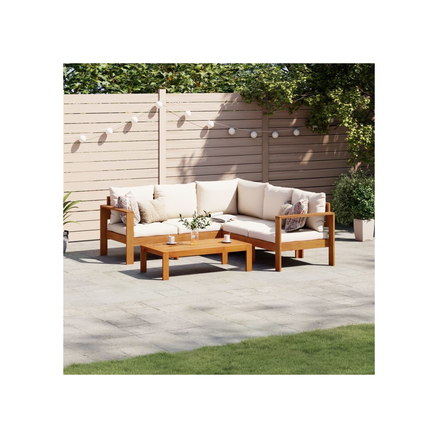 Salon de jardin avec coussins 4 pcs bois d'acacia massif