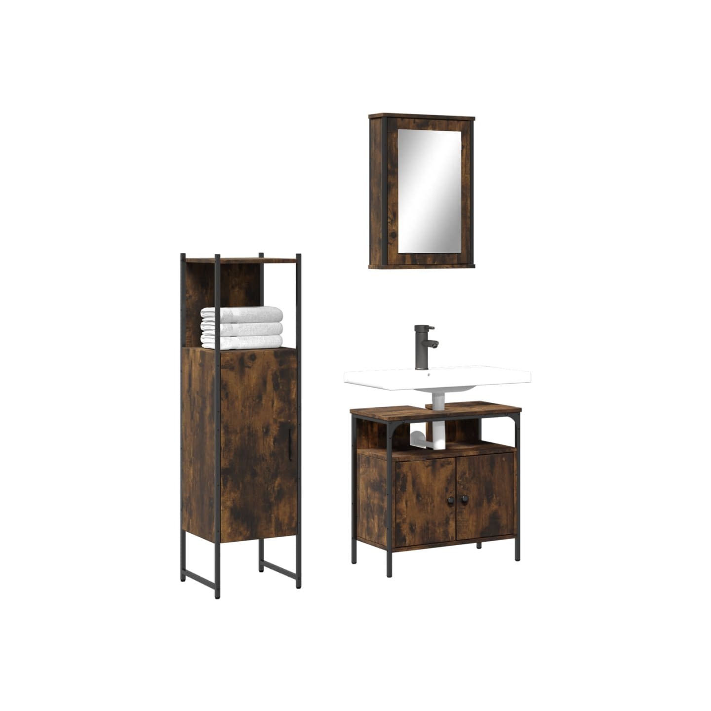 Ensemble de meubles de salle de bain 3 pcs Chêne fumé