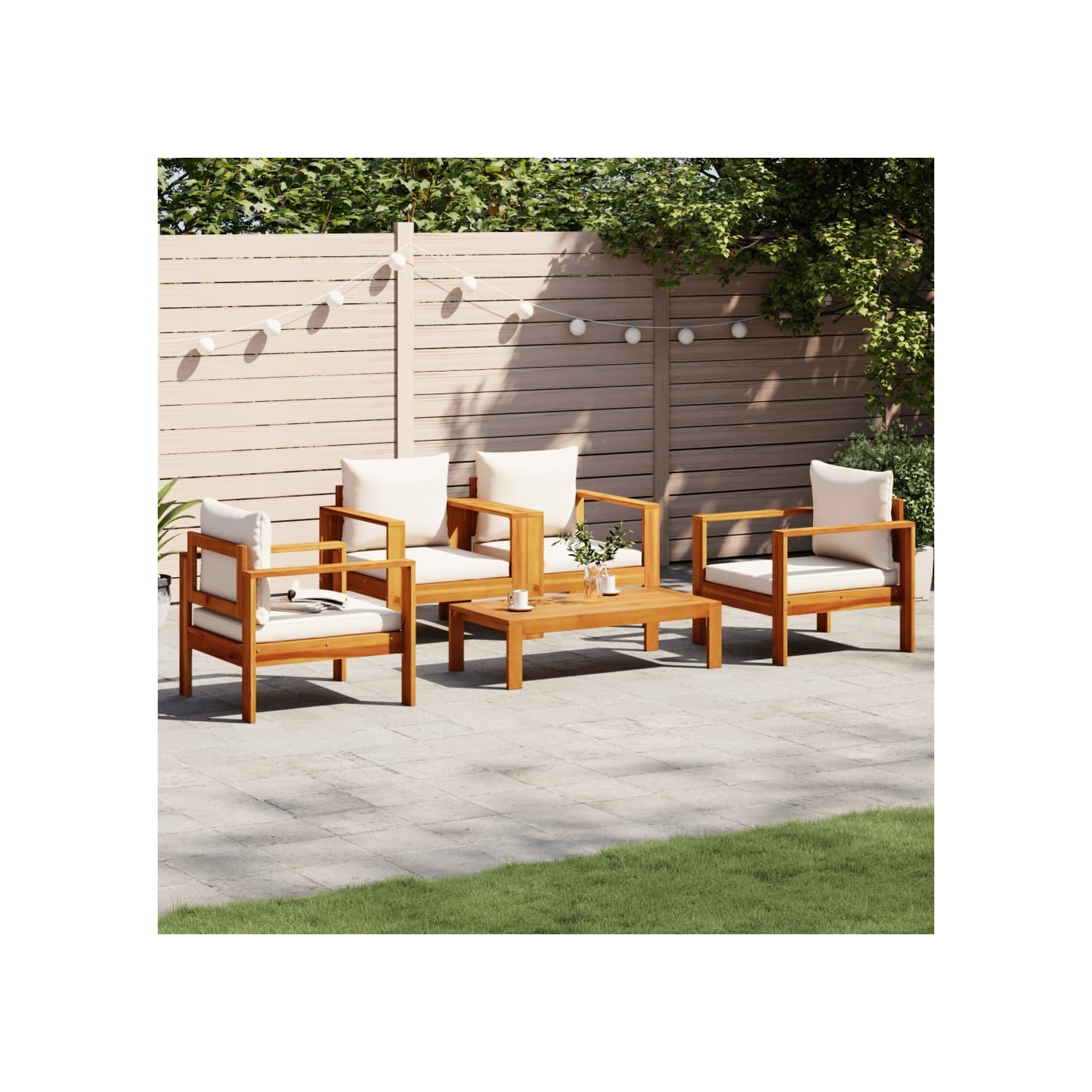 Salon de jardin avec coussins 5 pcs Bois d'acacia solide