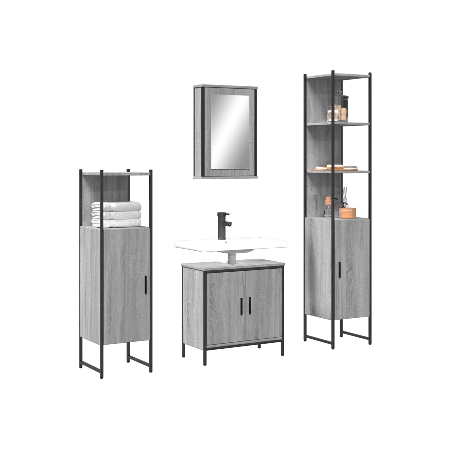 Ensemble de meubles de salle de bain 4 pcs Sonoma gris