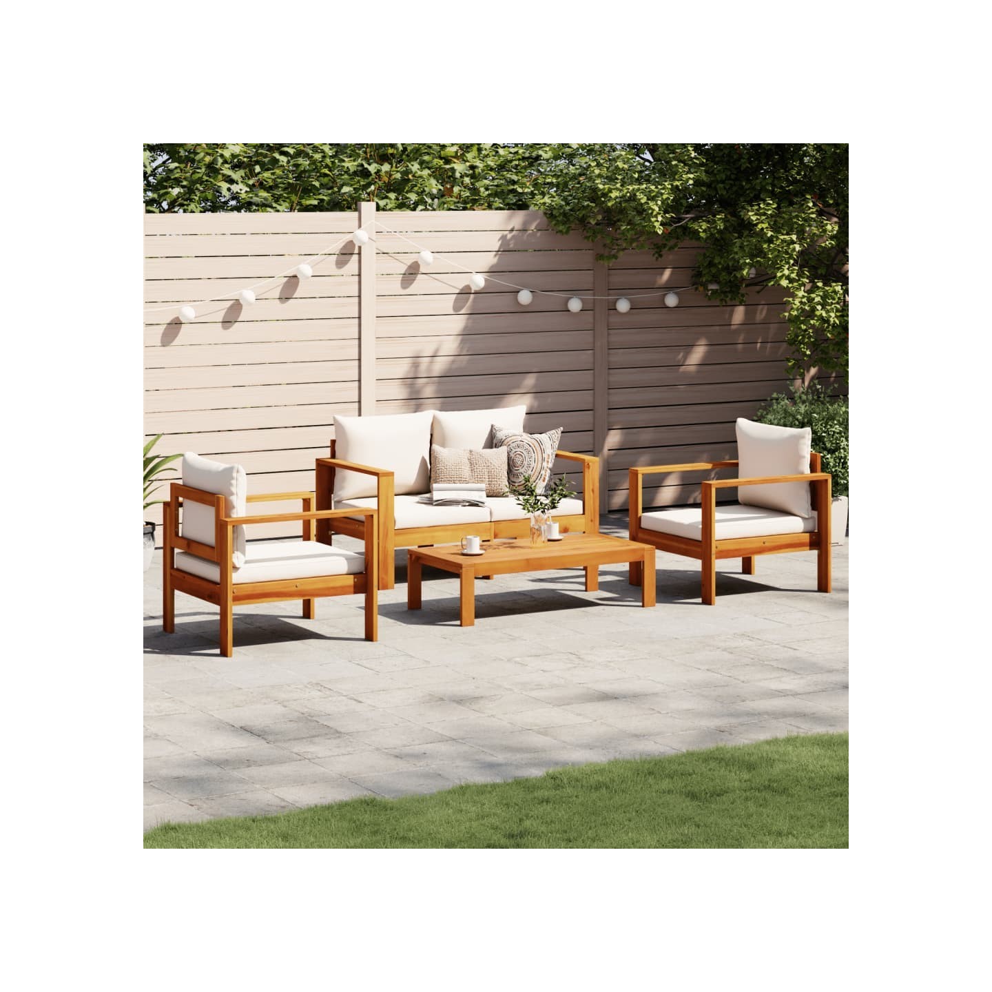Salon de jardin avec coussins 4 pcs bois d'acacia massif