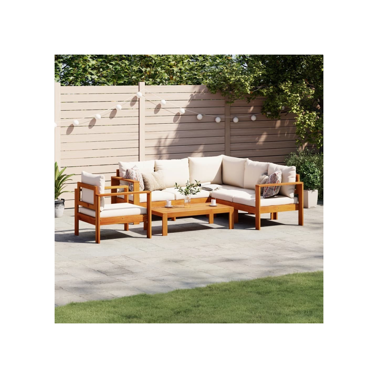 Salon de jardin avec coussins 5 pcs Bois d'acacia solide