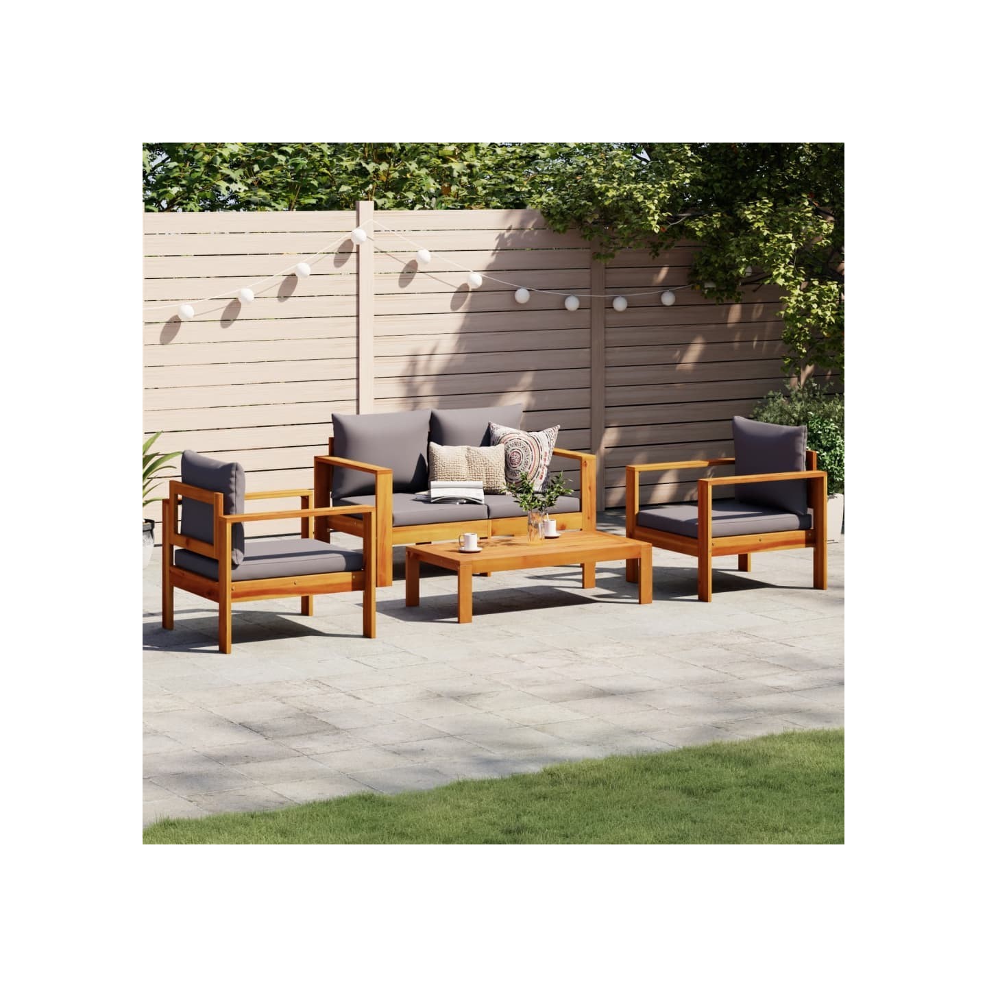 Salon de jardin avec coussins 4 pcs bois d'acacia massif