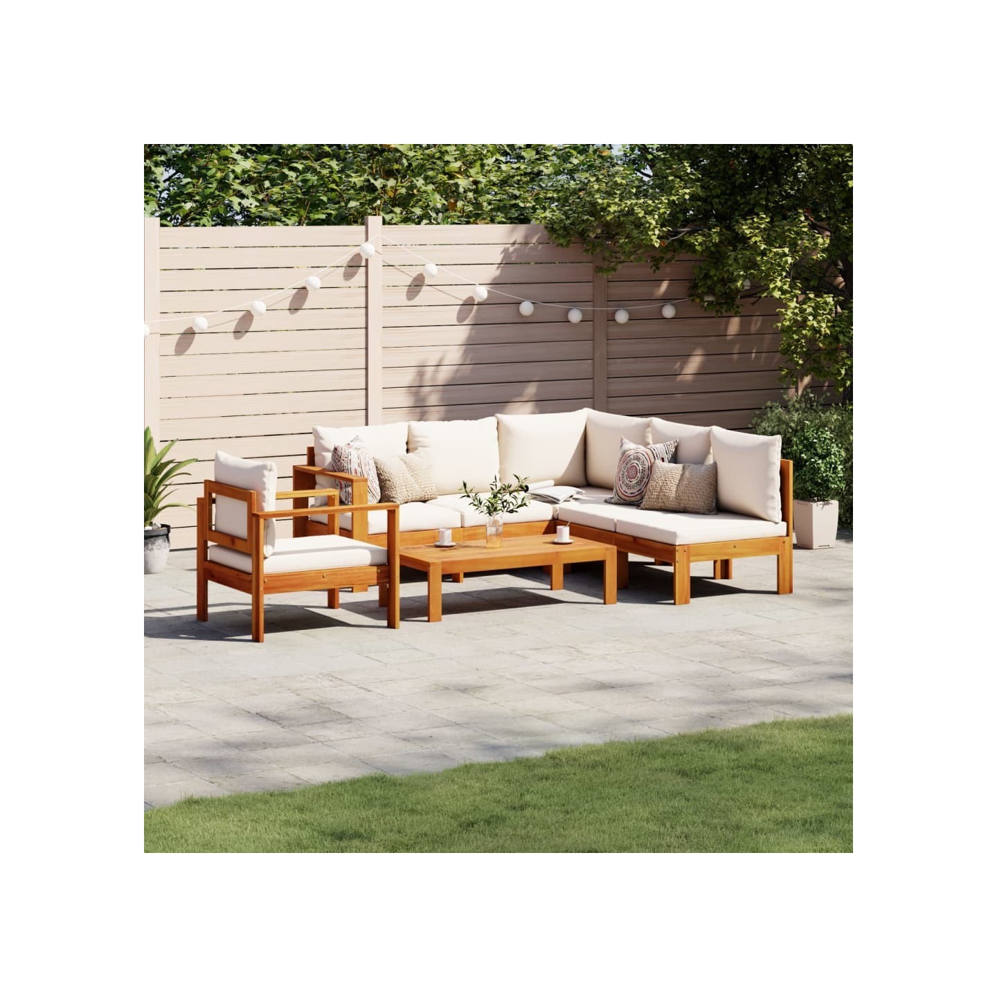 Salon de jardin avec coussins 5 pcs Bois d'acacia solide
