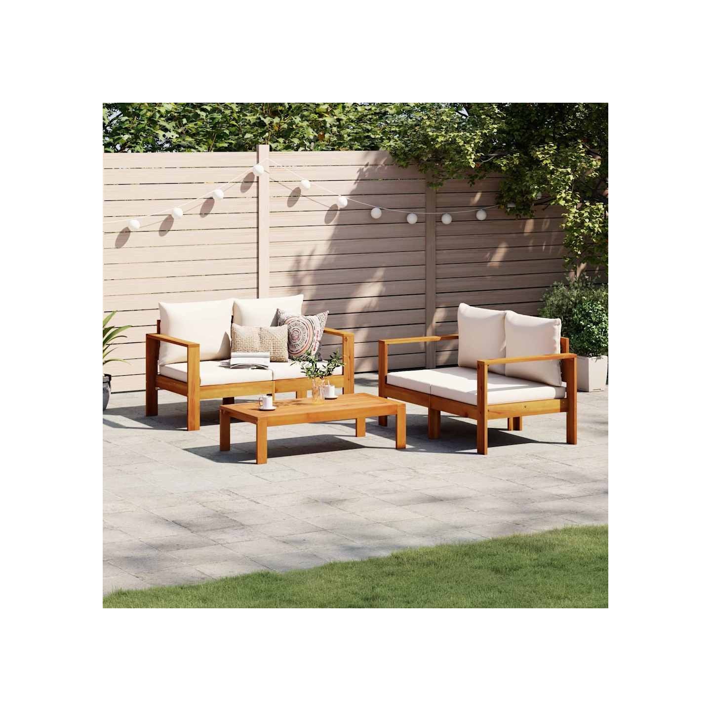 Salon de jardin avec coussins 3 pcs bois massif d'acacia