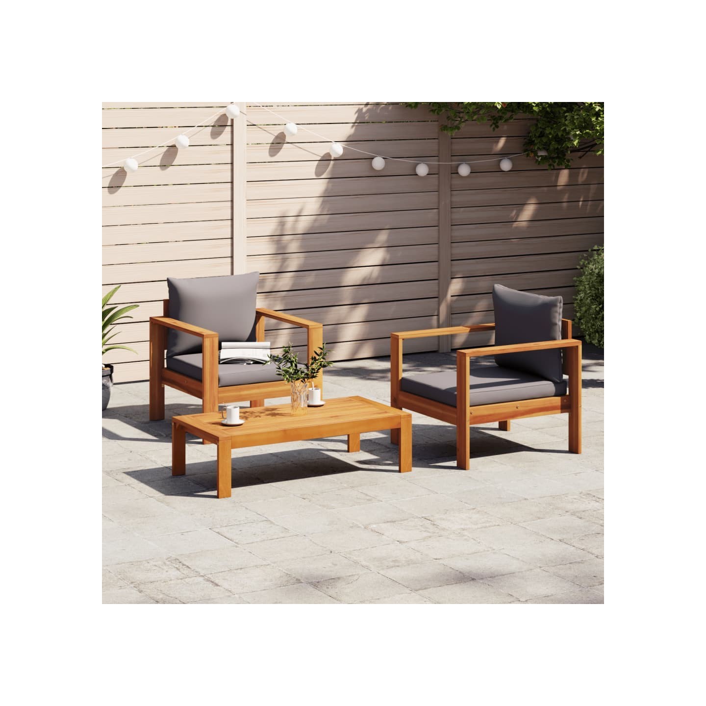 Salon de jardin avec coussins 3 pcs bois massif d'acacia