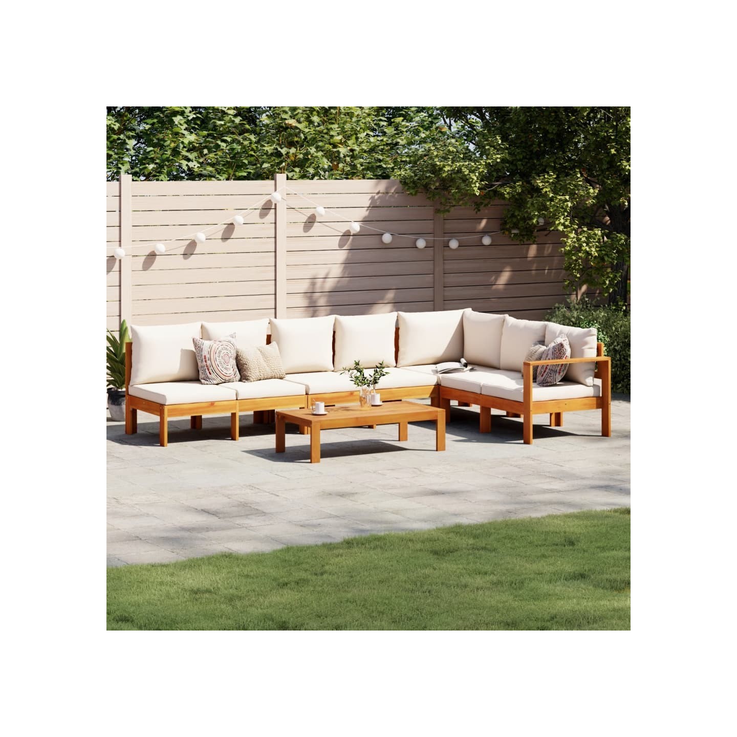 Salon de jardin avec coussins 5 pcs Bois d'acacia solide