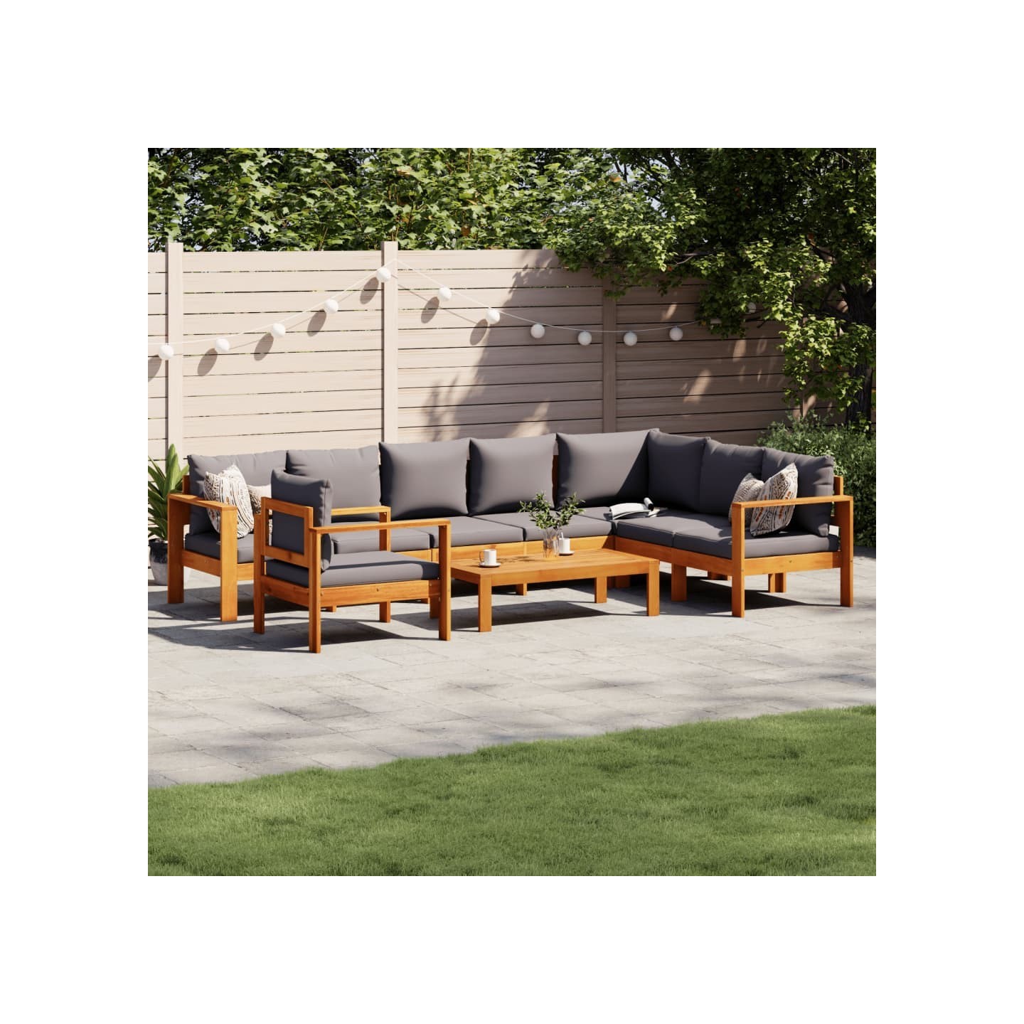 Salon de jardin avec coussins 6 pcs bois d'acacia solide