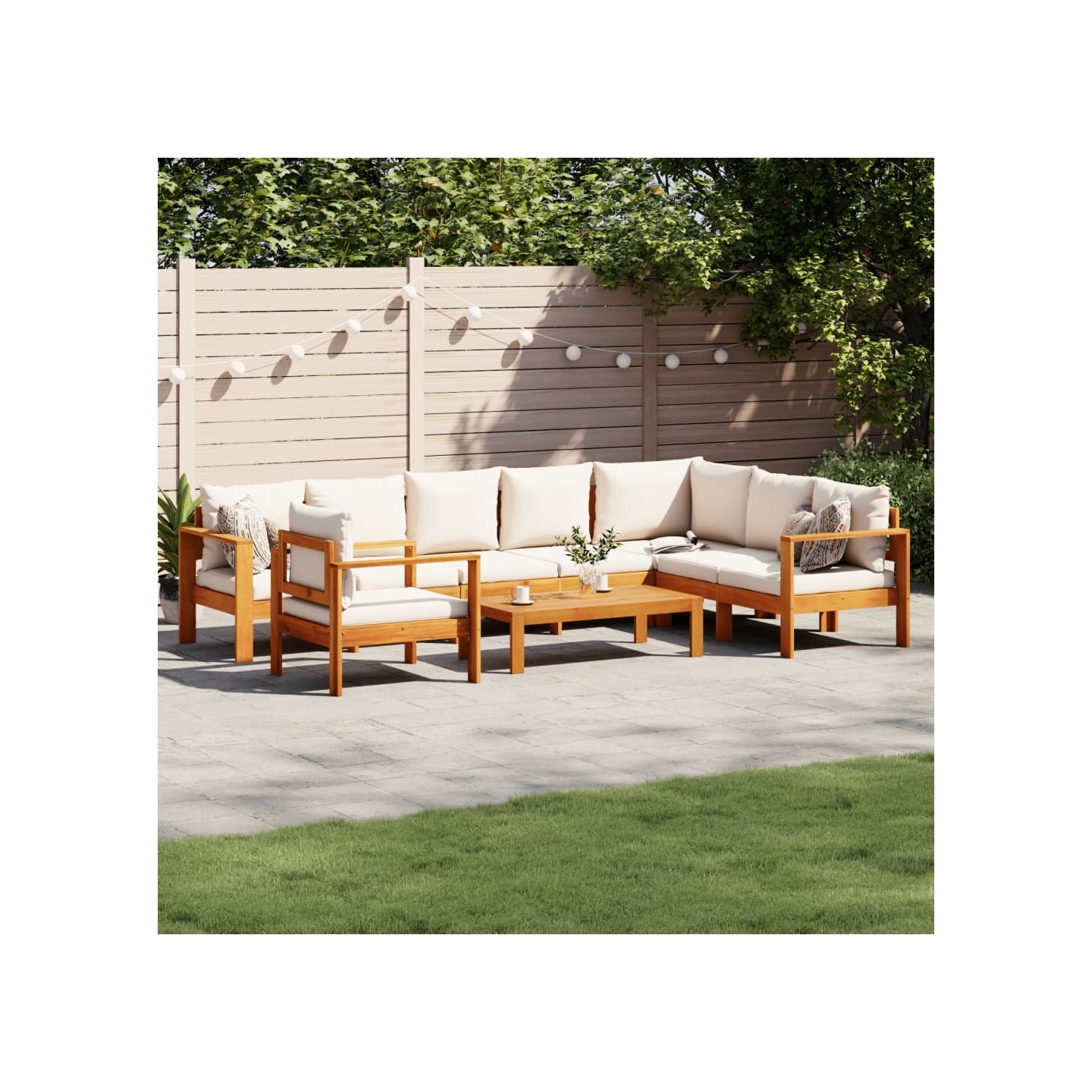 Salon de jardin avec coussins 6 pcs bois d'acacia solide