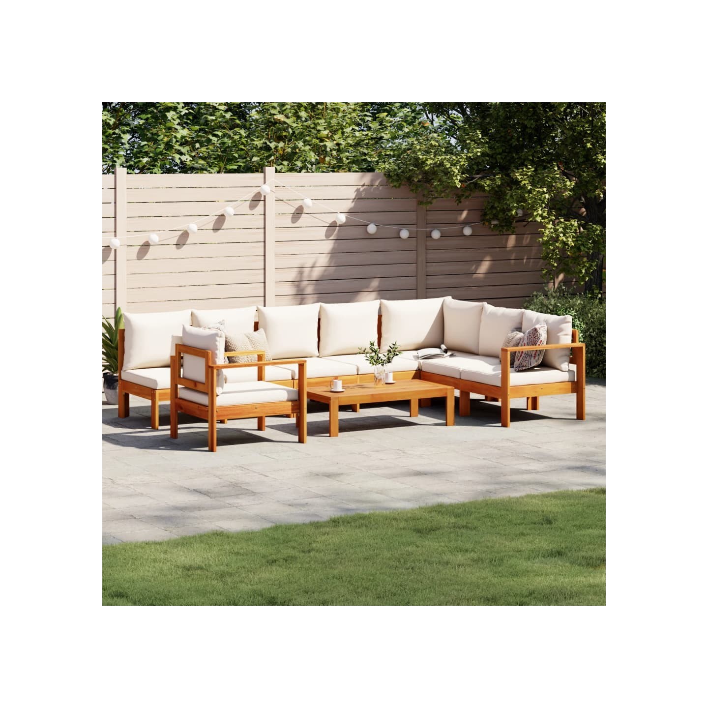 Salon de jardin avec coussins 6 pcs bois d'acacia solide