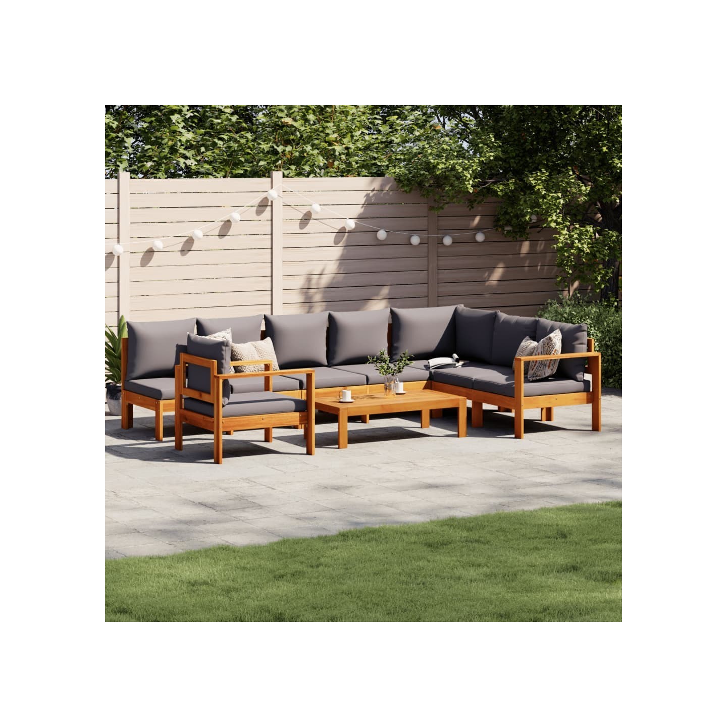 Salon de jardin avec coussins 6 pcs bois d'acacia solide