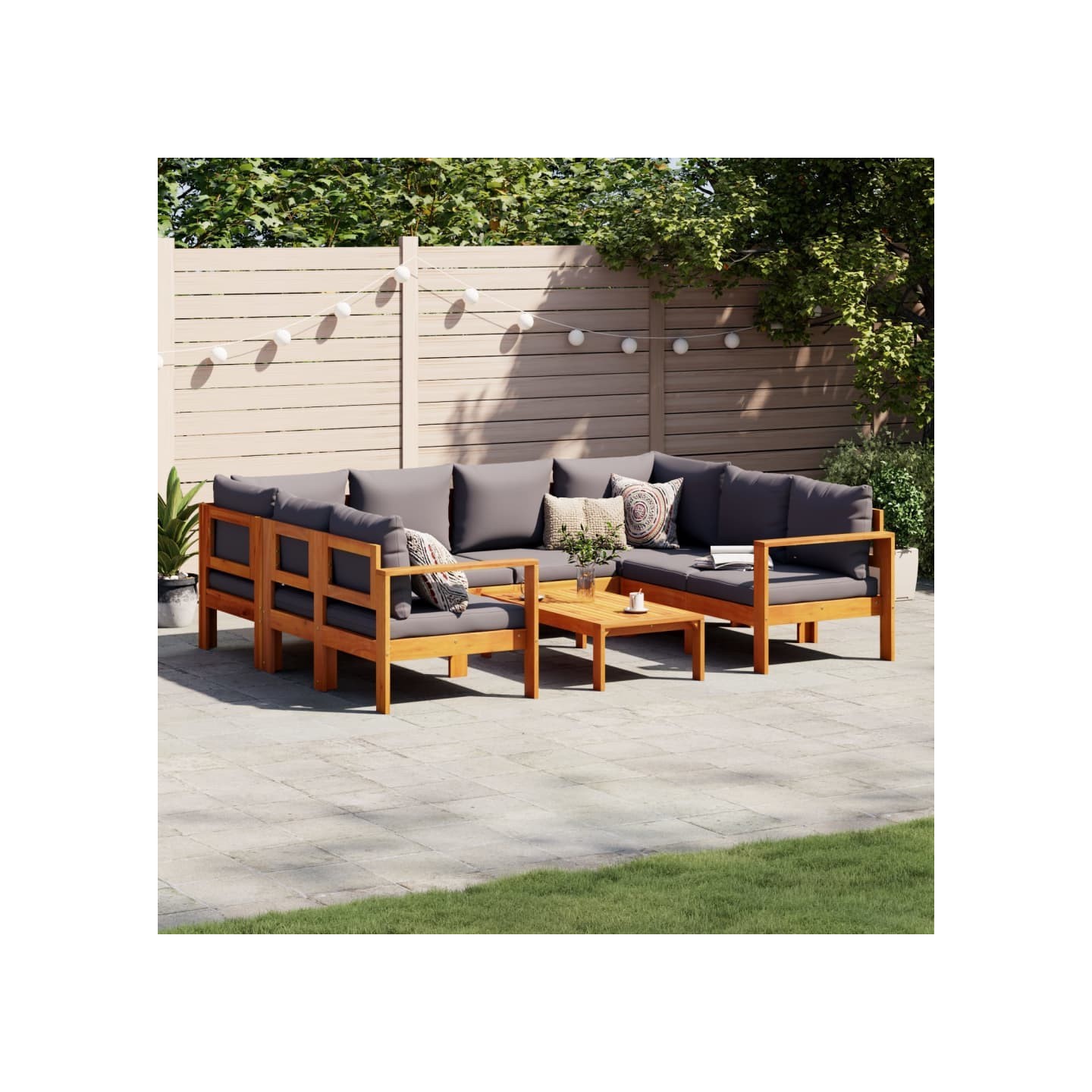 Salon de jardin avec coussins 6 pcs bois d'acacia solide