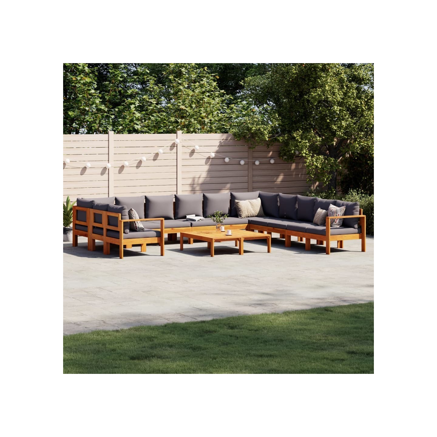 Salon de jardin avec coussins 9 pcs bois massif d'acacia