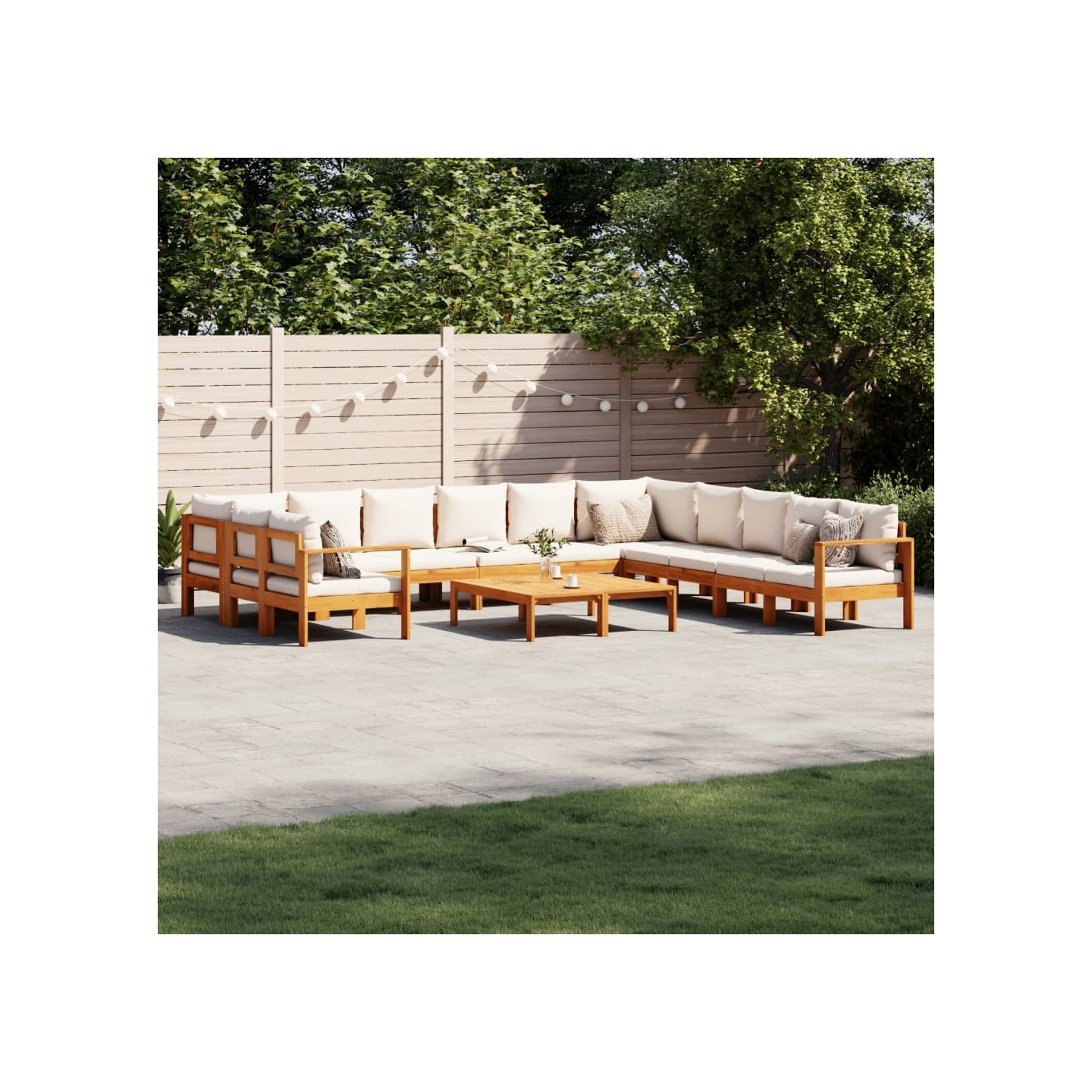 Salon de jardin avec coussins 9 pcs bois massif d'acacia