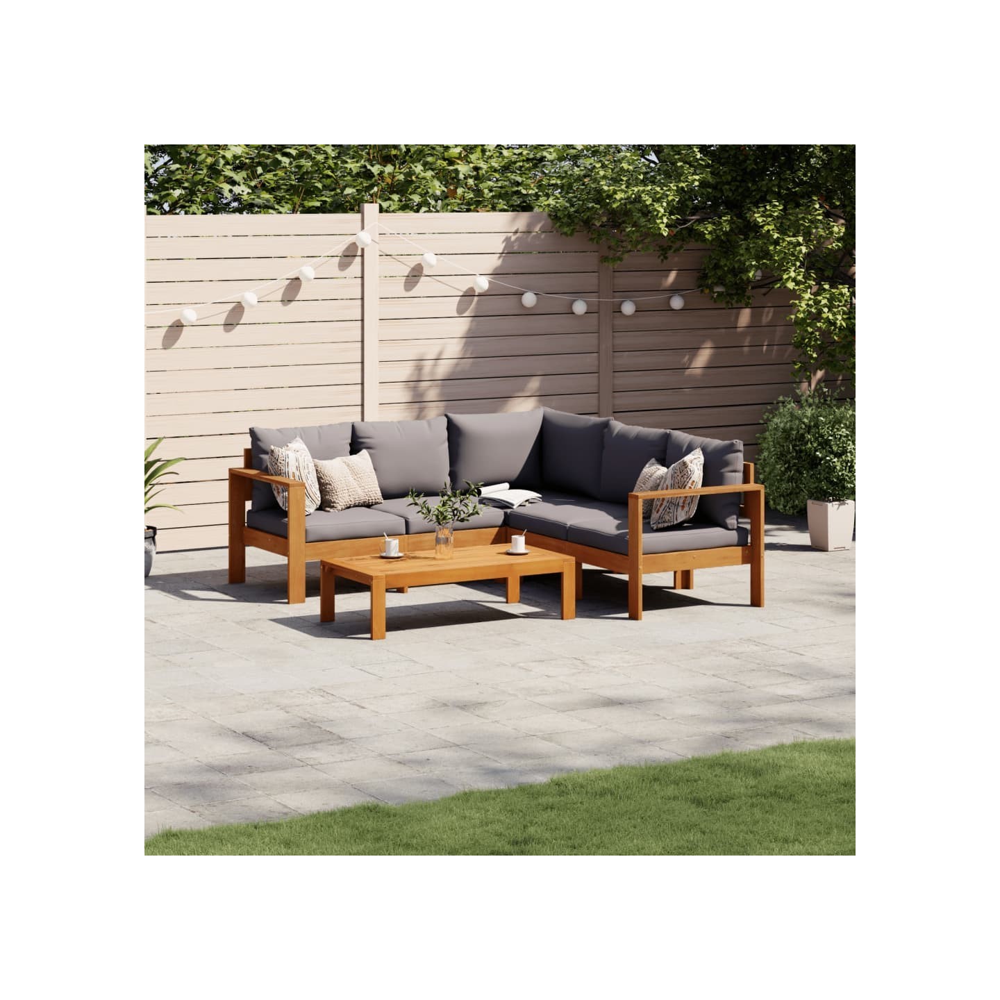 Salon de jardin avec coussins 4 pcs bois d'acacia massif