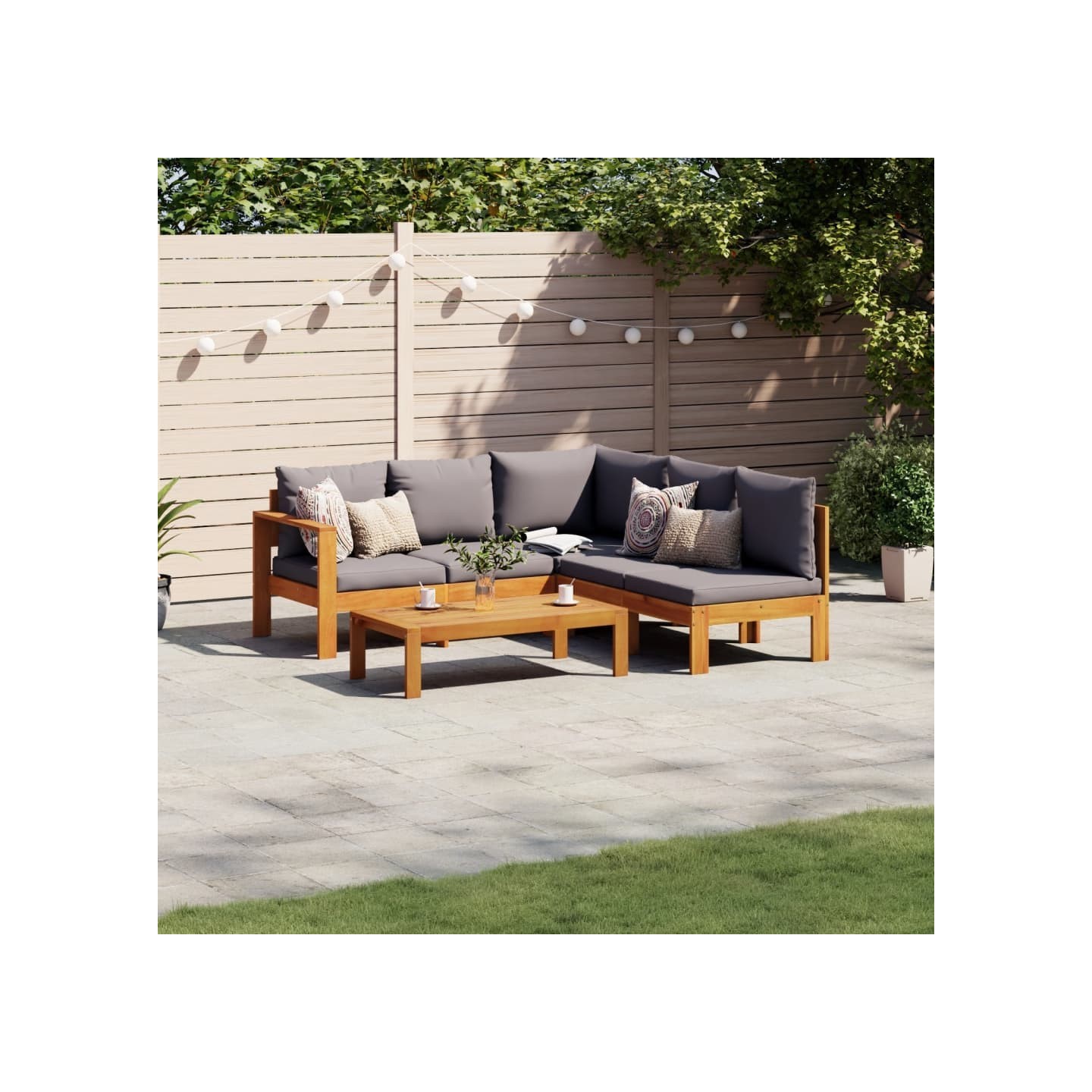 Salon de jardin avec coussins 4 pcs bois d'acacia massif