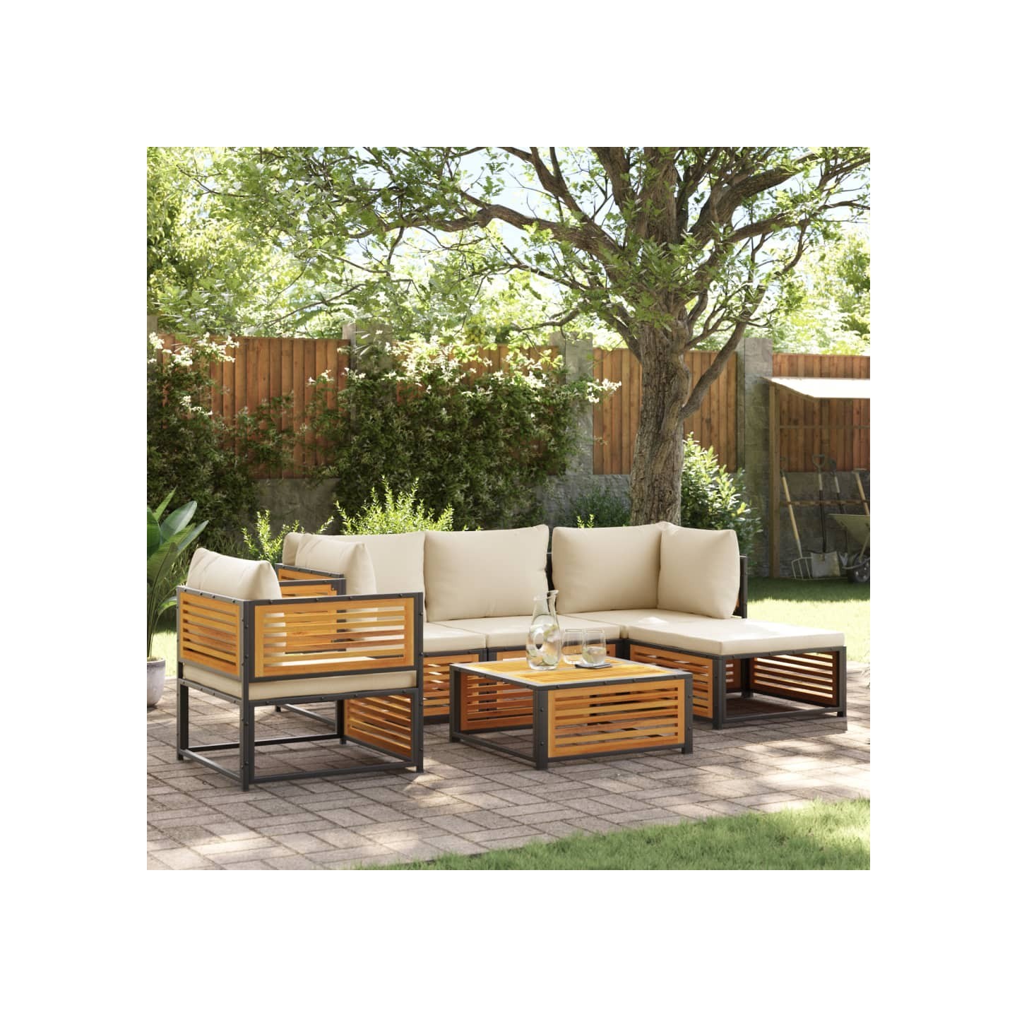 Salon de jardin avec coussins 6 pcs bois d'acacia solide