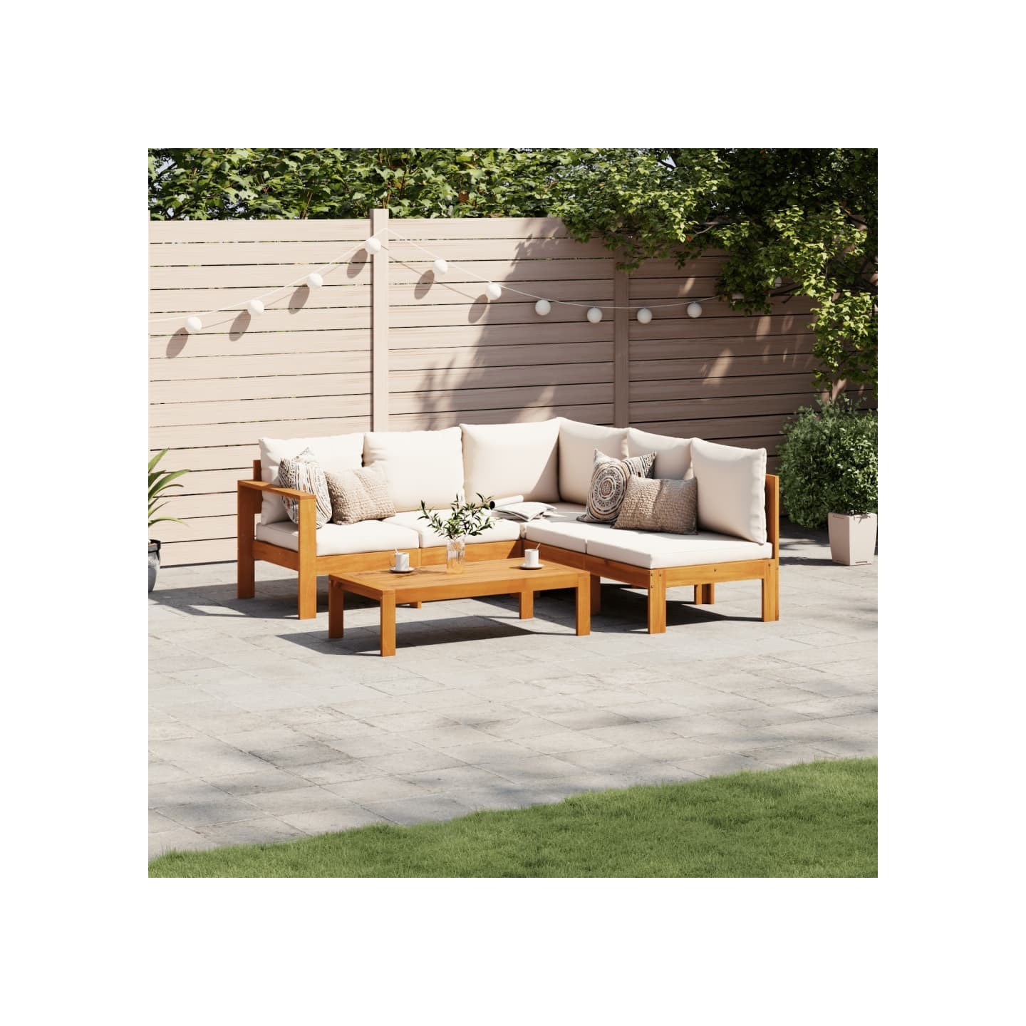 Salon de jardin avec coussins 4 pcs bois d'acacia massif