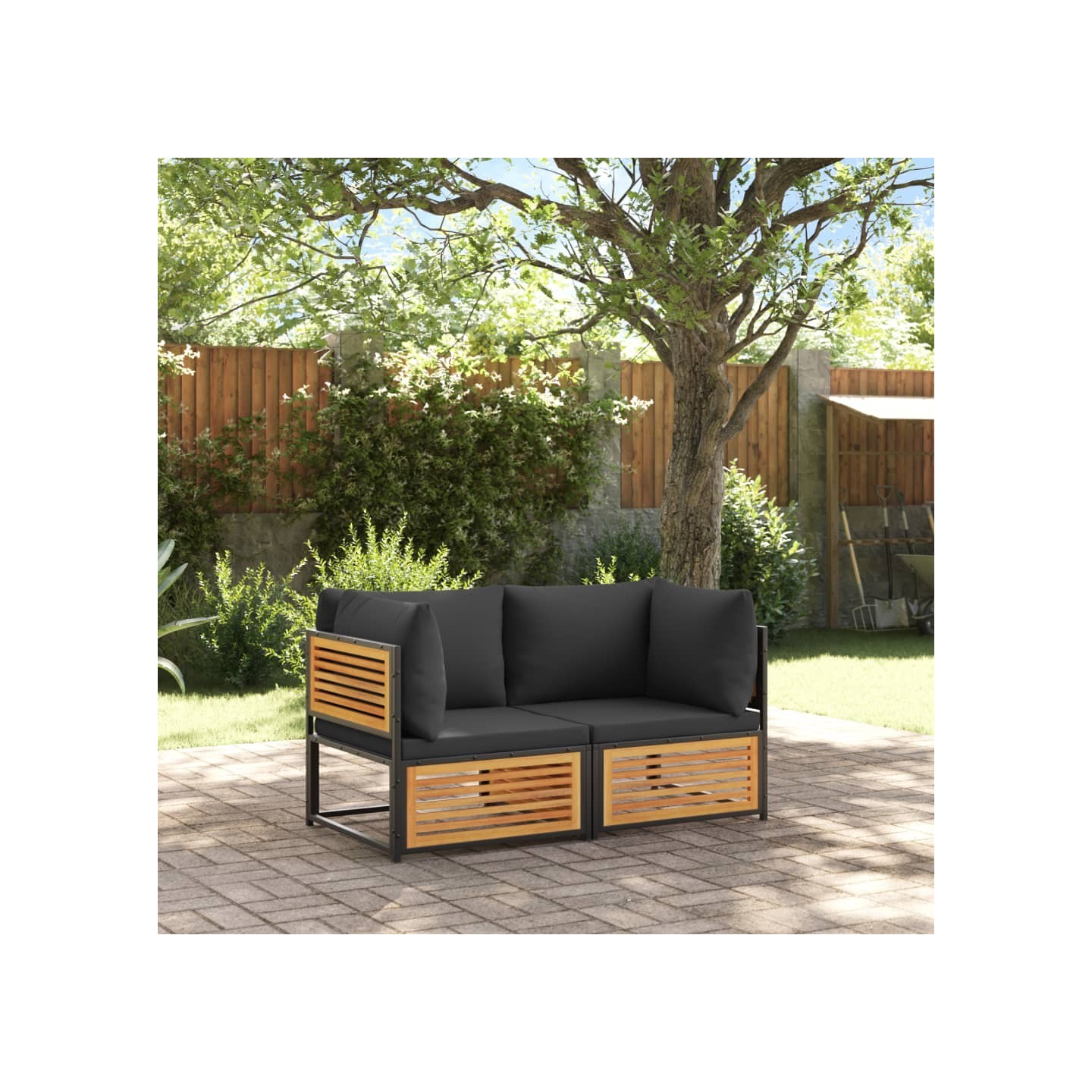 Salon de jardin avec coussins 2 pcs bois massif acacia