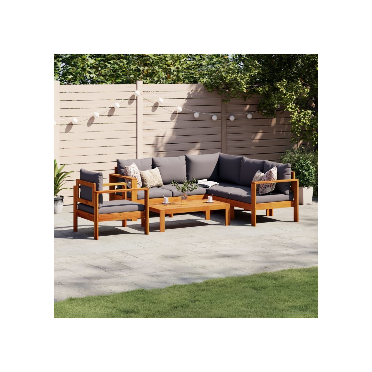 Salon de jardin avec coussins 5 pcs Bois d'acacia solide