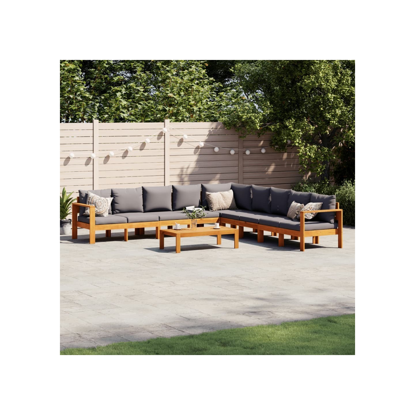 Salon de jardin avec coussins 6 pcs bois d'acacia solide