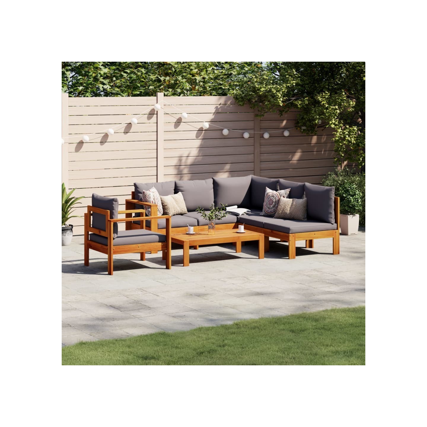 Salon de jardin avec coussins 5 pcs Bois d'acacia solide