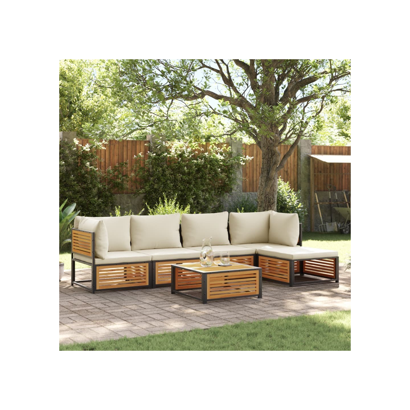 Salon de jardin avec coussins 6 pcs bois d'acacia solide