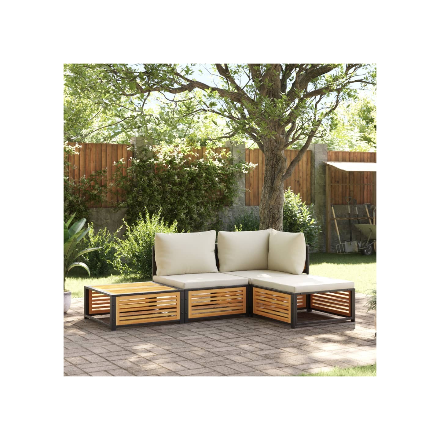 Salon de jardin avec coussins 4 pcs bois d'acacia massif