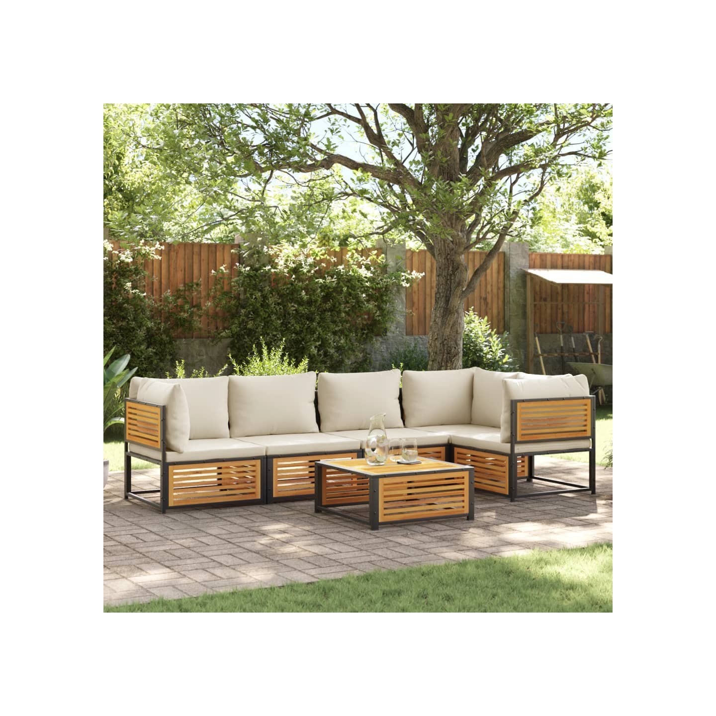 Salon de jardin avec coussins 6 pcs bois d'acacia solide