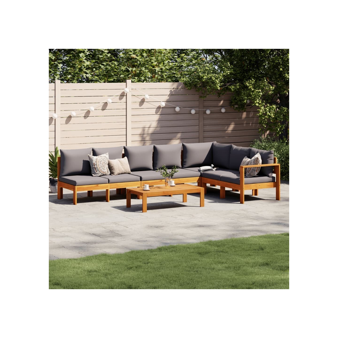 Salon de jardin avec coussins 5 pcs Bois d'acacia solide