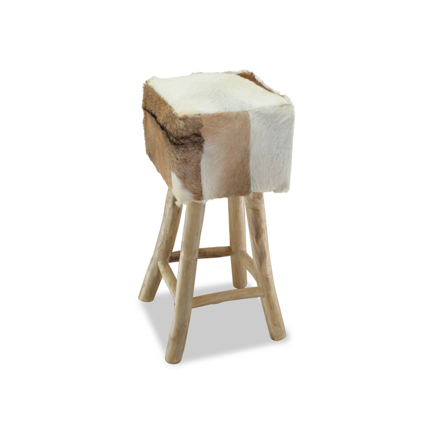 Tabouret de bar cuir de chèvre et bois de teck solide