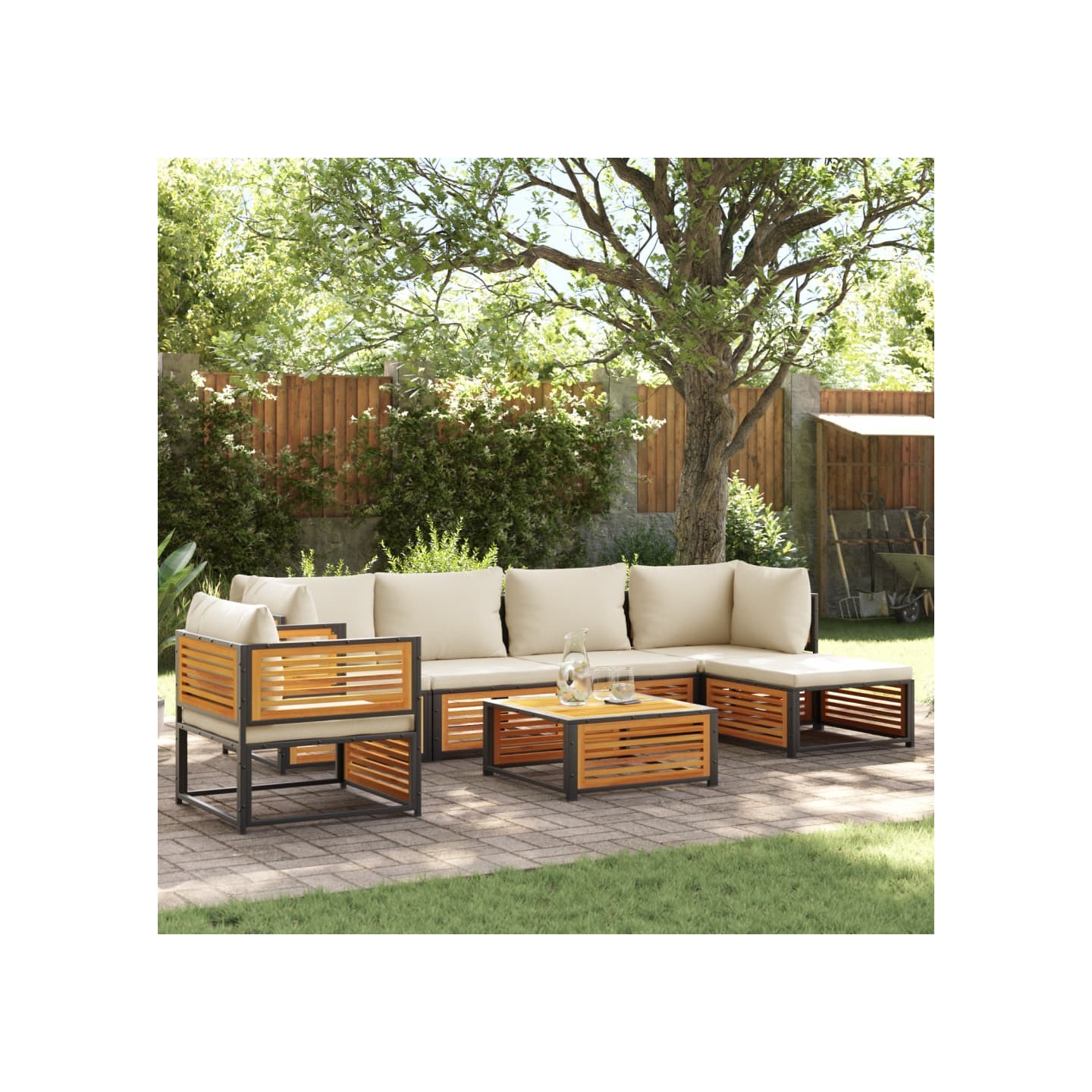 Salon de jardin avec coussins 7 pcs bois massif d'acacia