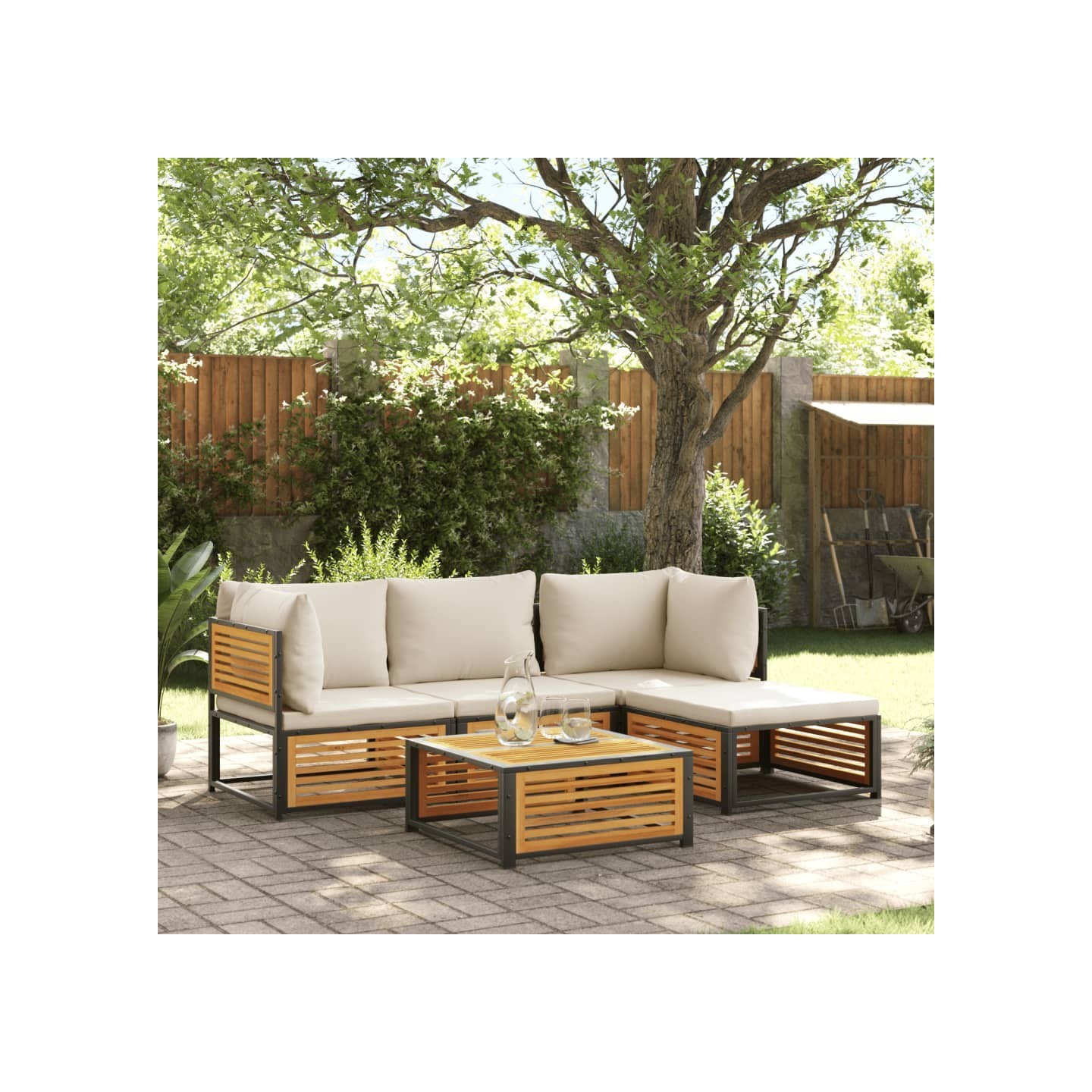 Salon de jardin avec coussins 5 pcs Bois d'acacia solide