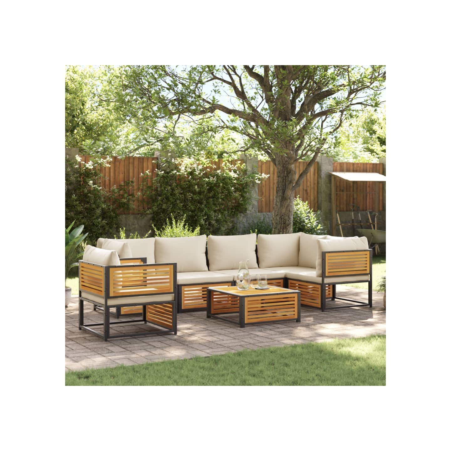 Salon de jardin avec coussins 7 pcs bois massif d'acacia