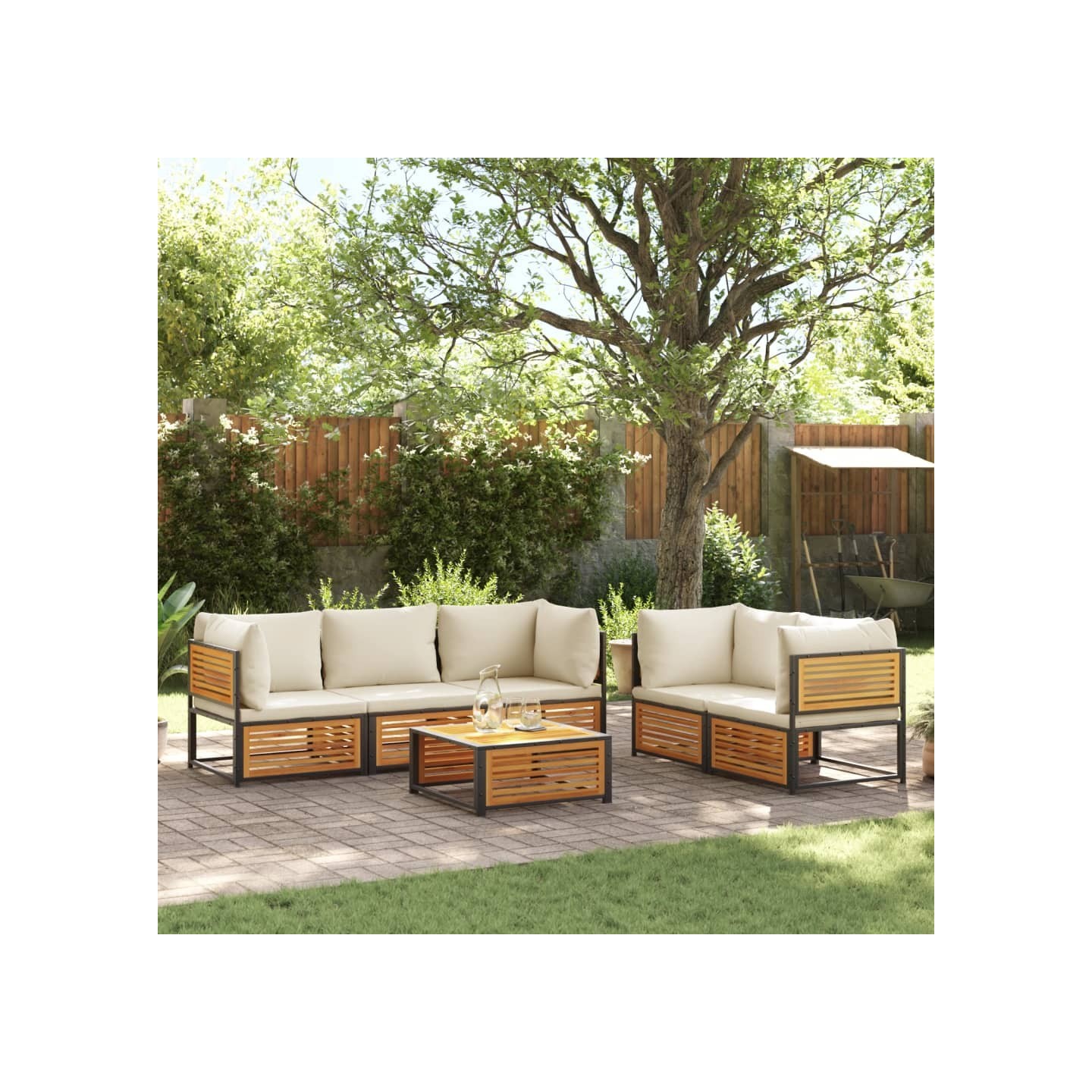 Salon de jardin avec coussins 6 pcs bois d'acacia solide