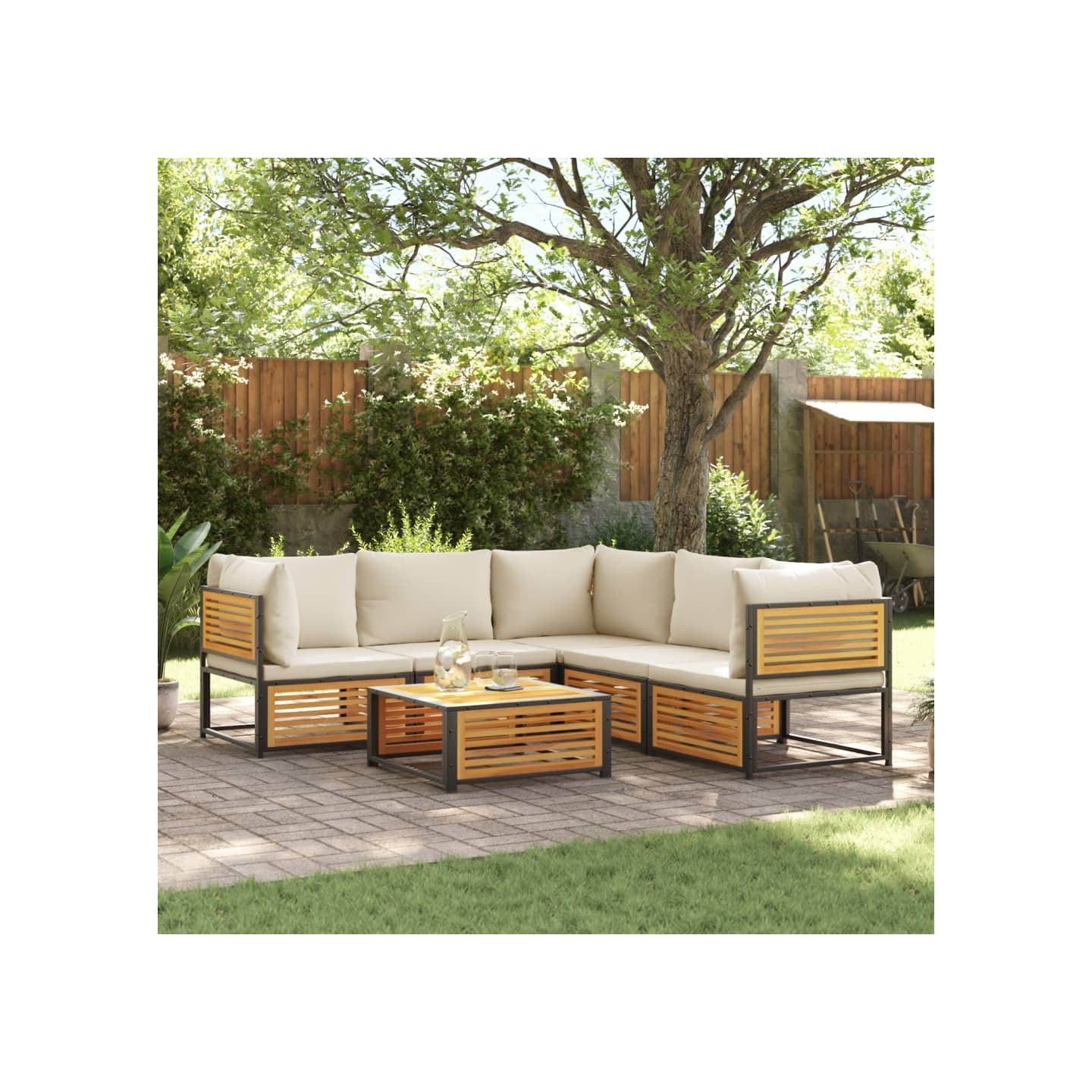 Salon de jardin avec coussins 6 pcs bois d'acacia solide
