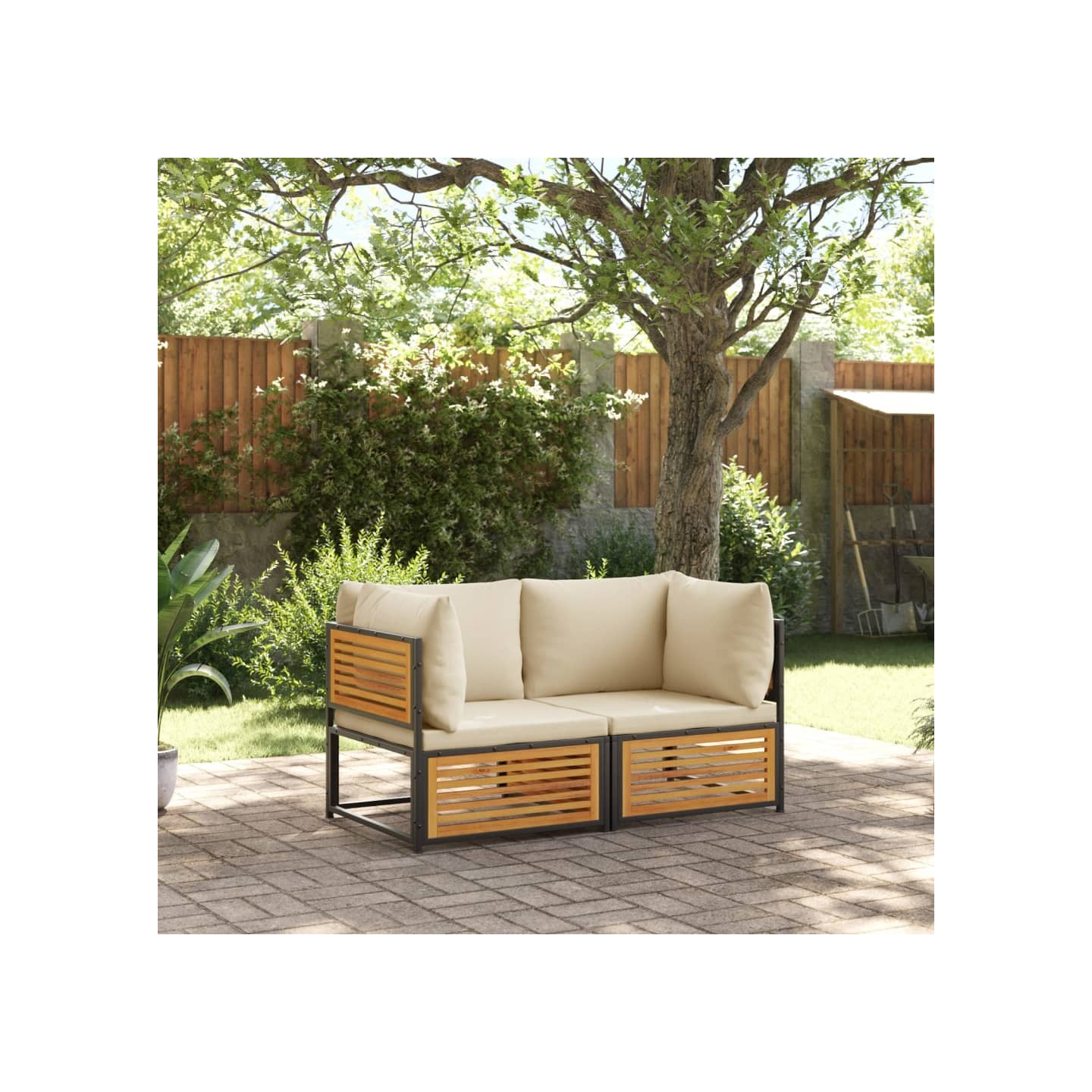 Salon de jardin avec coussins 2 pcs bois massif acacia